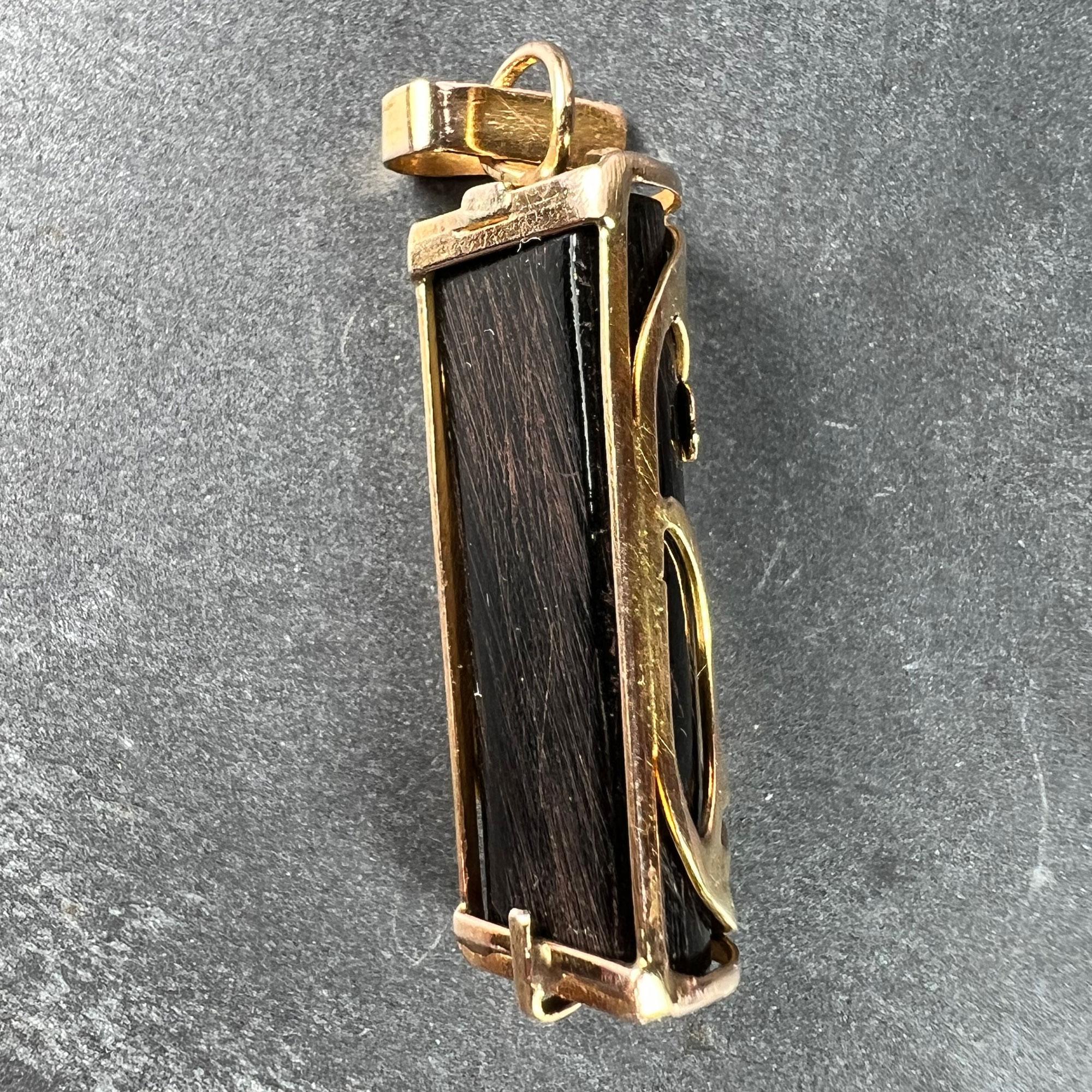 Tiki Mask Touch Wood 14K Rose Gold Good Luck Charm Pendant In Good Condition For Sale In London, GB