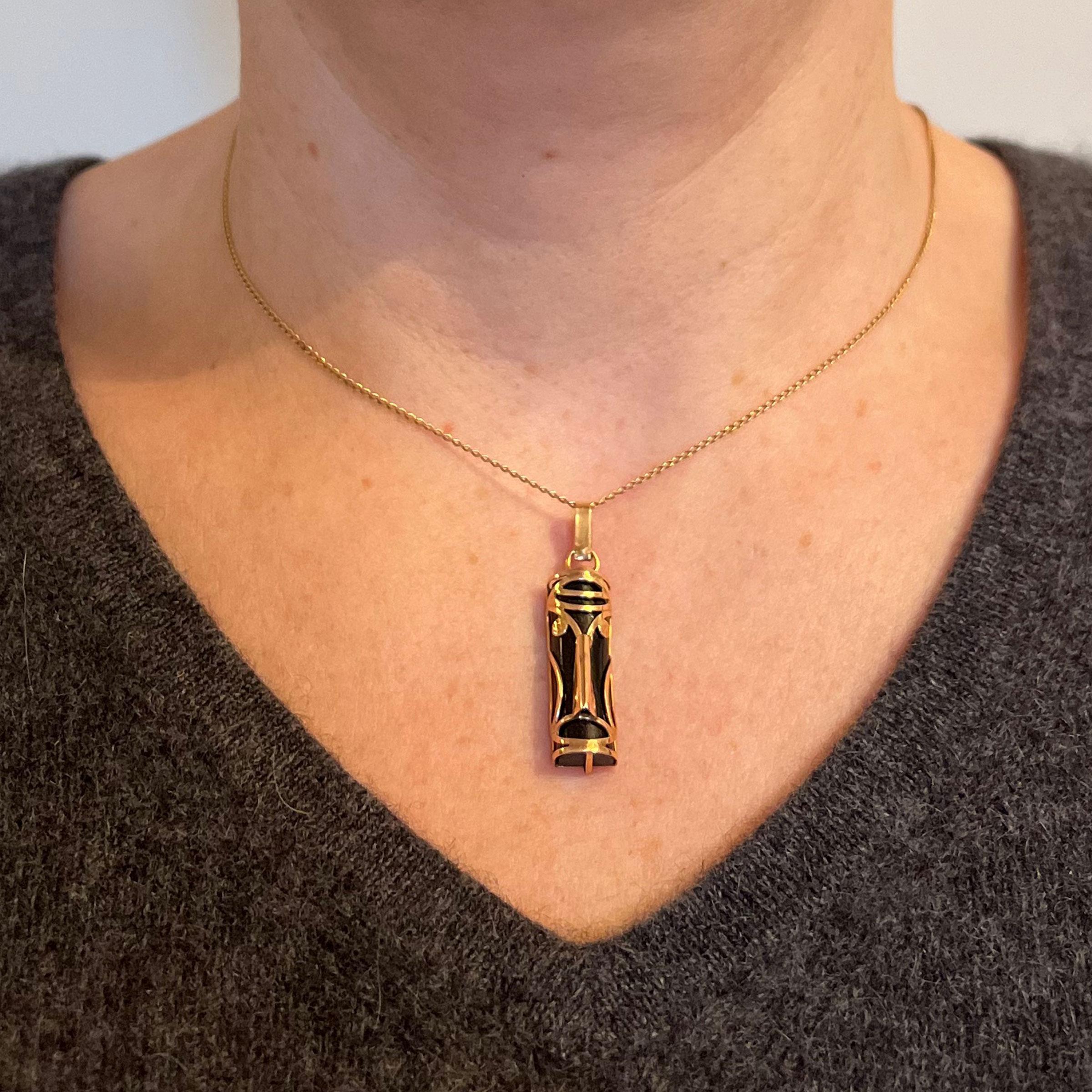 da uomo o donna Ciondolo portafortuna in oro rosa 14K con maschera Tiki Touch Wood in vendita