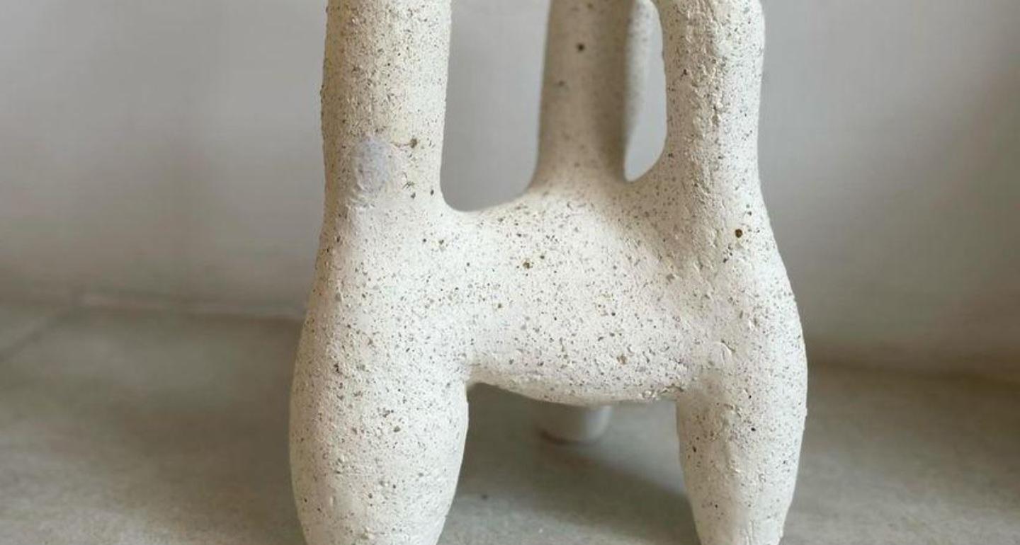 Hand-Carved Tilcara White Ceramic Vessel, Vase, Sculpture by Airedelsur For Sale