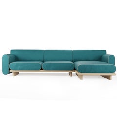 Tilda Two seater sofa with chaise longue peacock velvet handcrafted by Murmurio