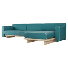 Tilda Two seater sofa with chaise longue peacock velvet handcrafted by Murmurio