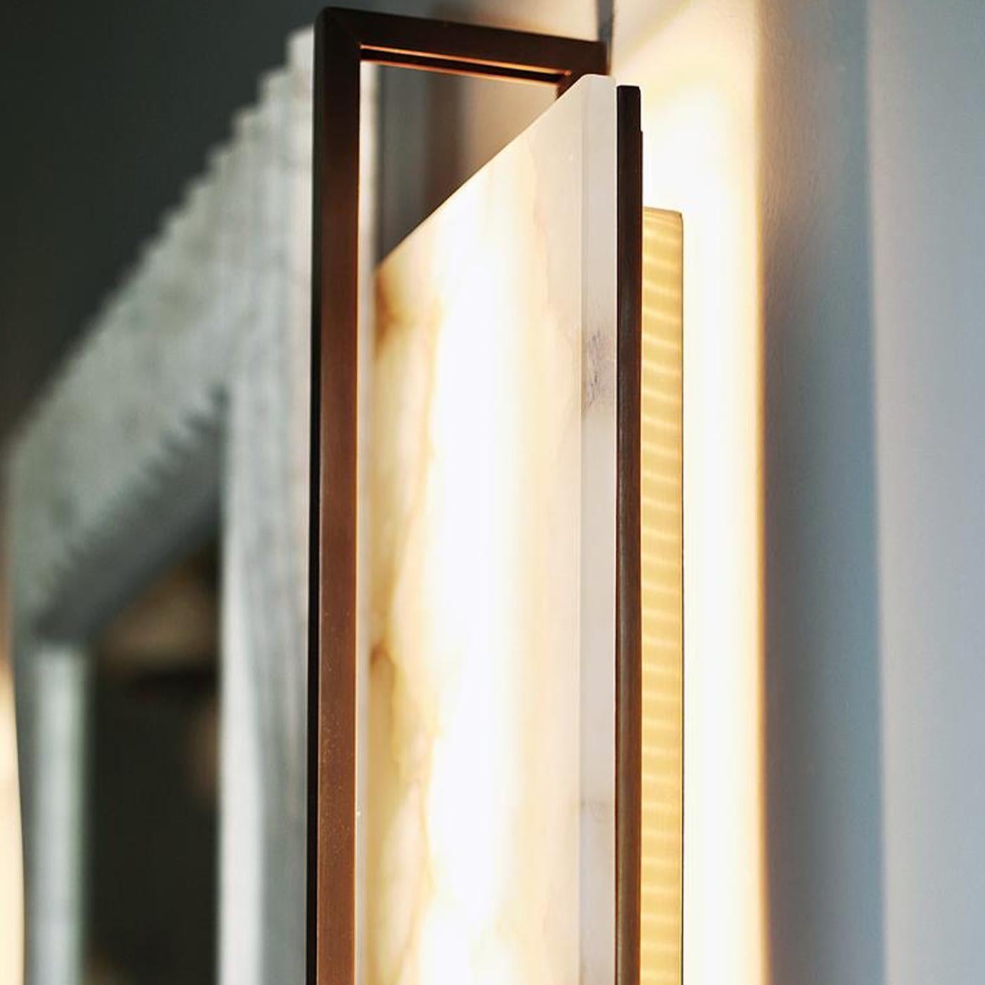 Tile Alabaster and Bronze Rectangular Sconce For Sale 1