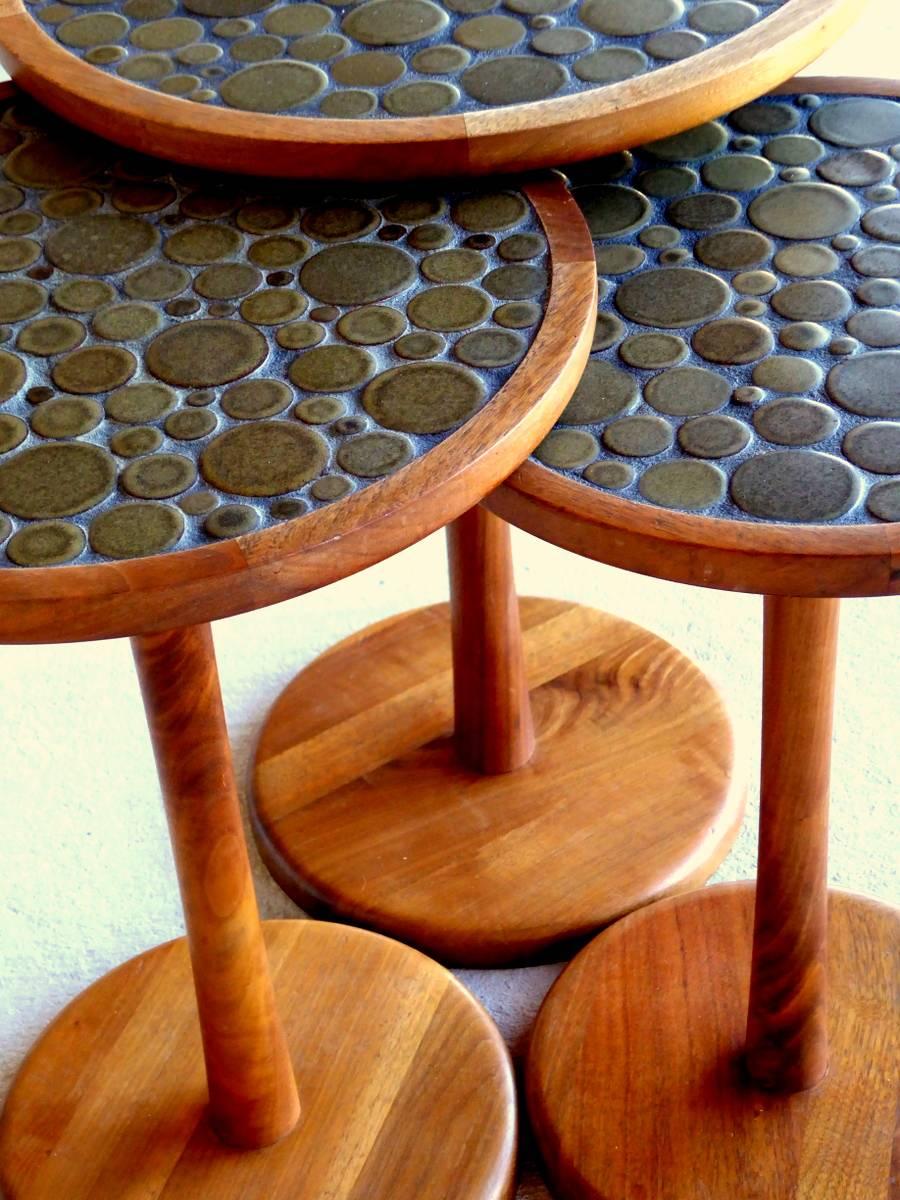 Mid-Century Modern Tile and Teak Nesting Tables by Martz for Marshall Studios For Sale