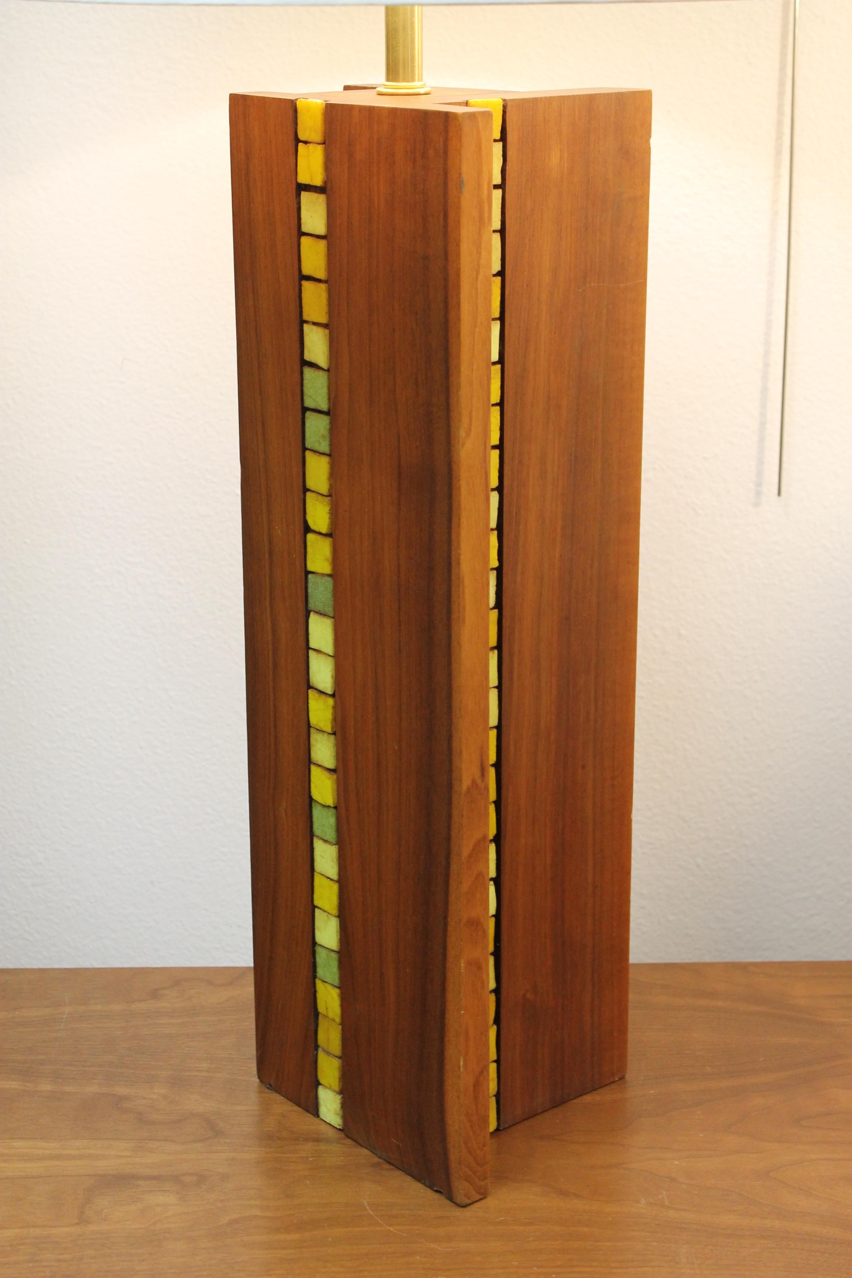 American Tile and Wood Lamp in the Style of Martz