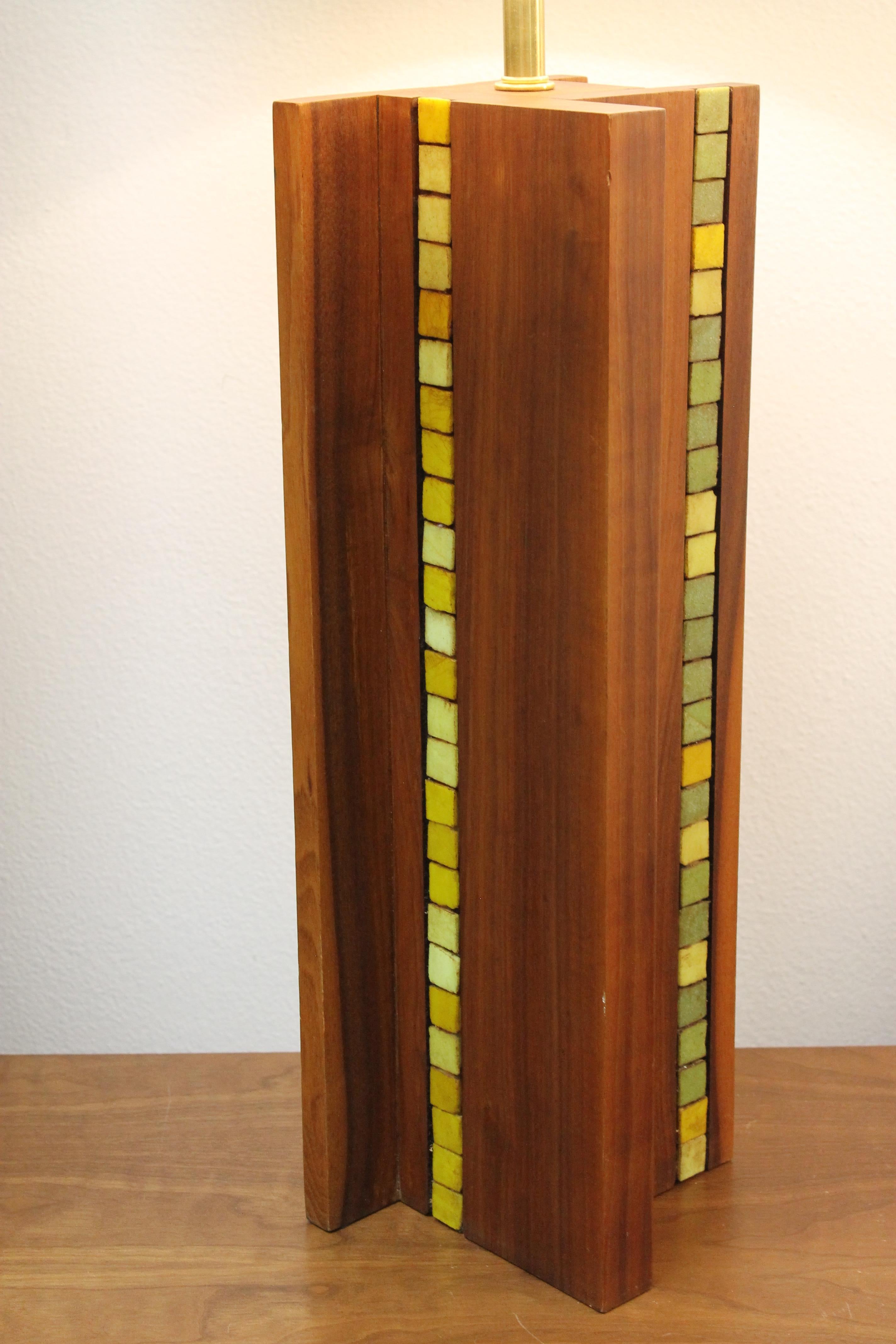 Tile and Wood Lamp in the Style of Martz In Good Condition In Palm Springs, CA