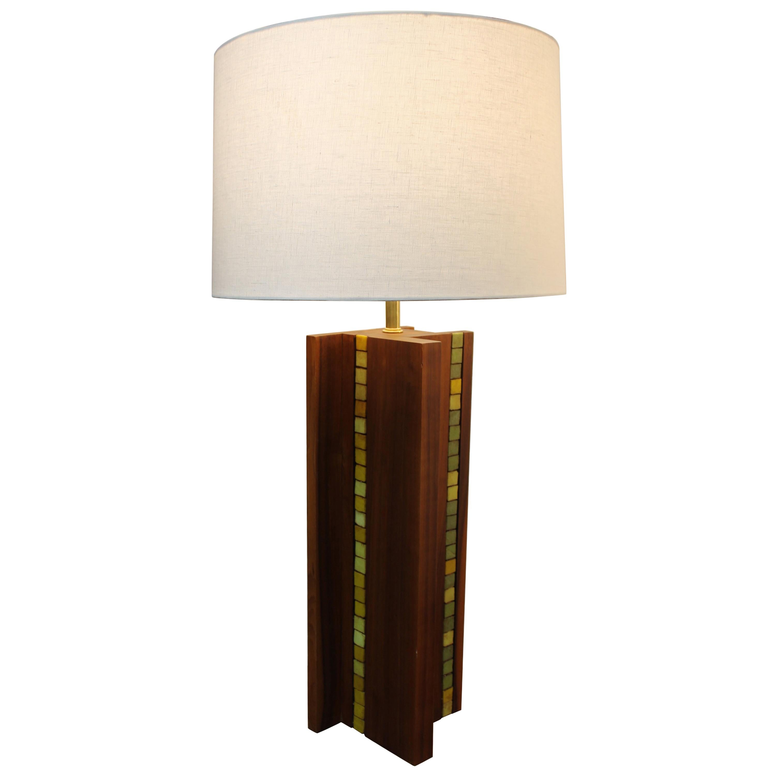 Tile and Wood Lamp in the Style of Martz