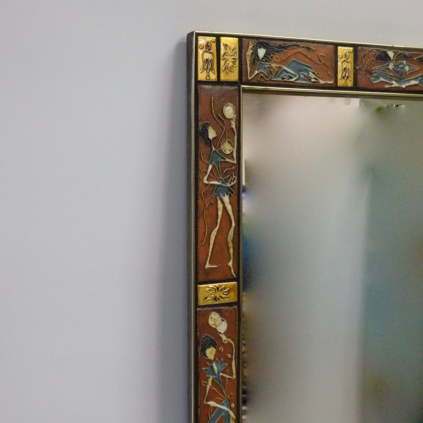 Mid-Century Modern Tile Framed Labarge Wall Mirror
