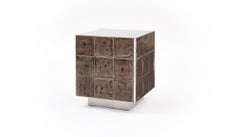 Tile Game Side Table with handcrafted tiles and brushed stainless steel