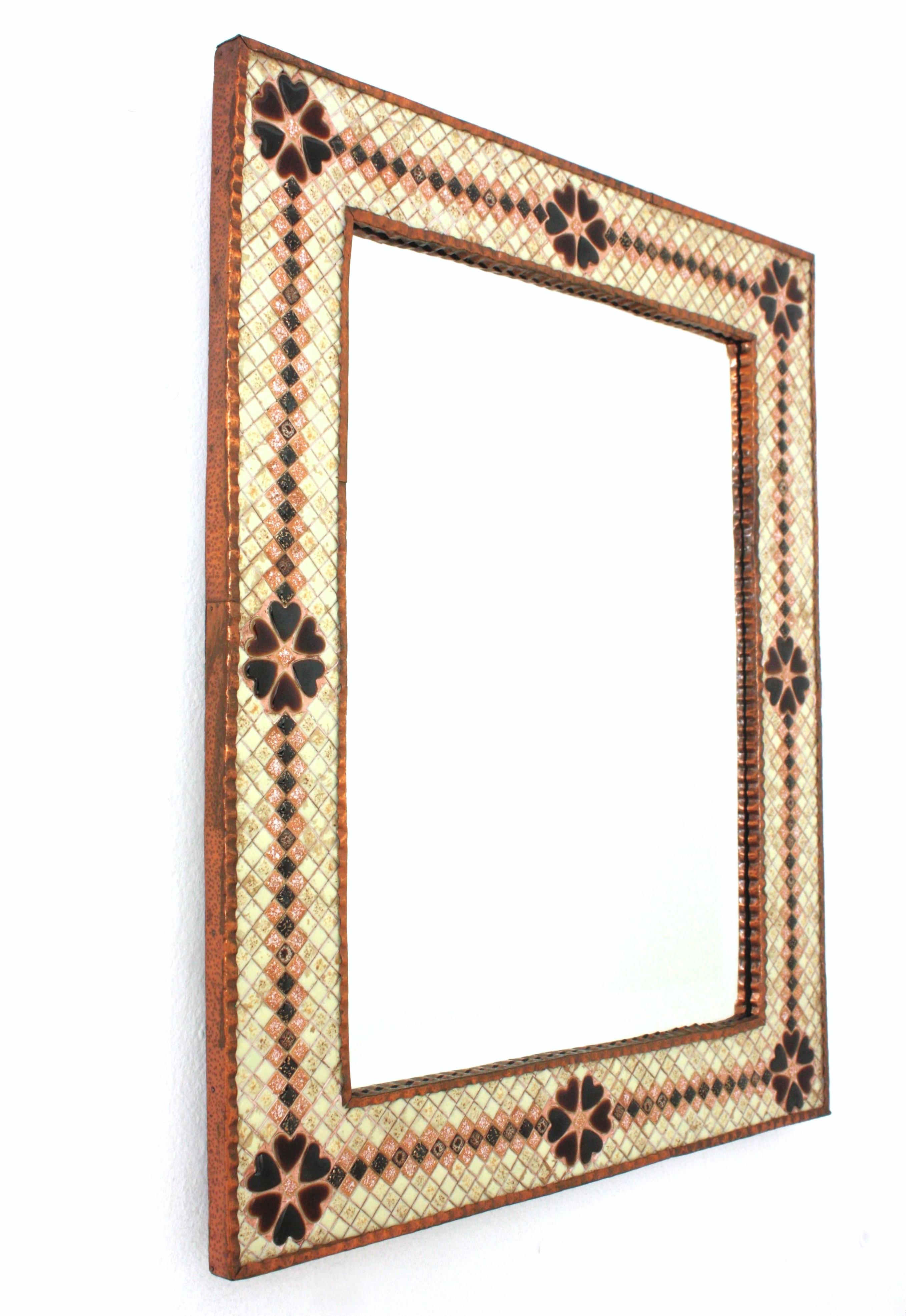 Spanish Tile Mosaic Rectangular Mirror in Glazed Ceramic, 1950s In Good Condition For Sale In Barcelona, ES