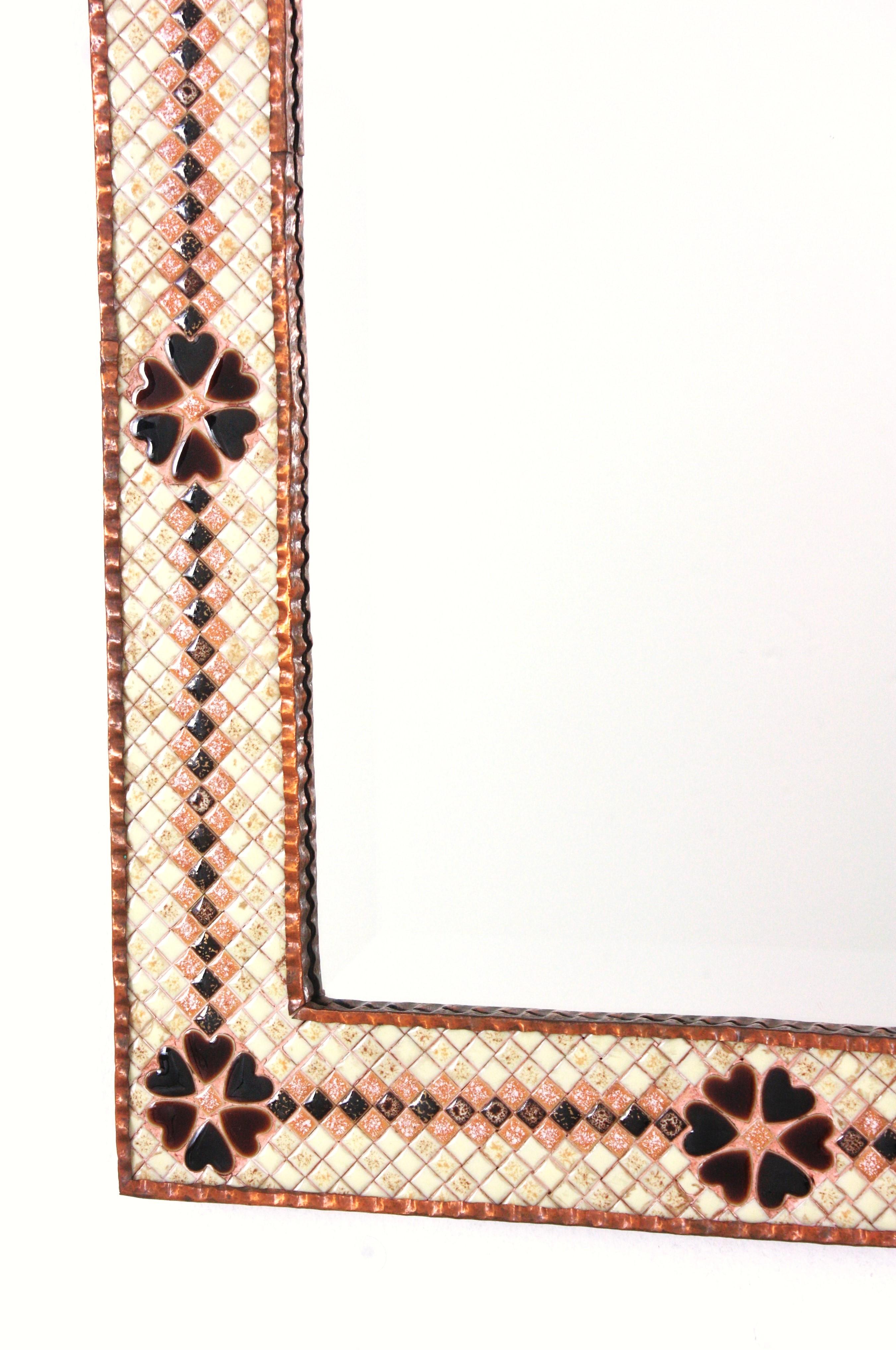 Spanish Tile Mosaic Rectangular Mirror in Glazed Ceramic, 1950s For Sale 2