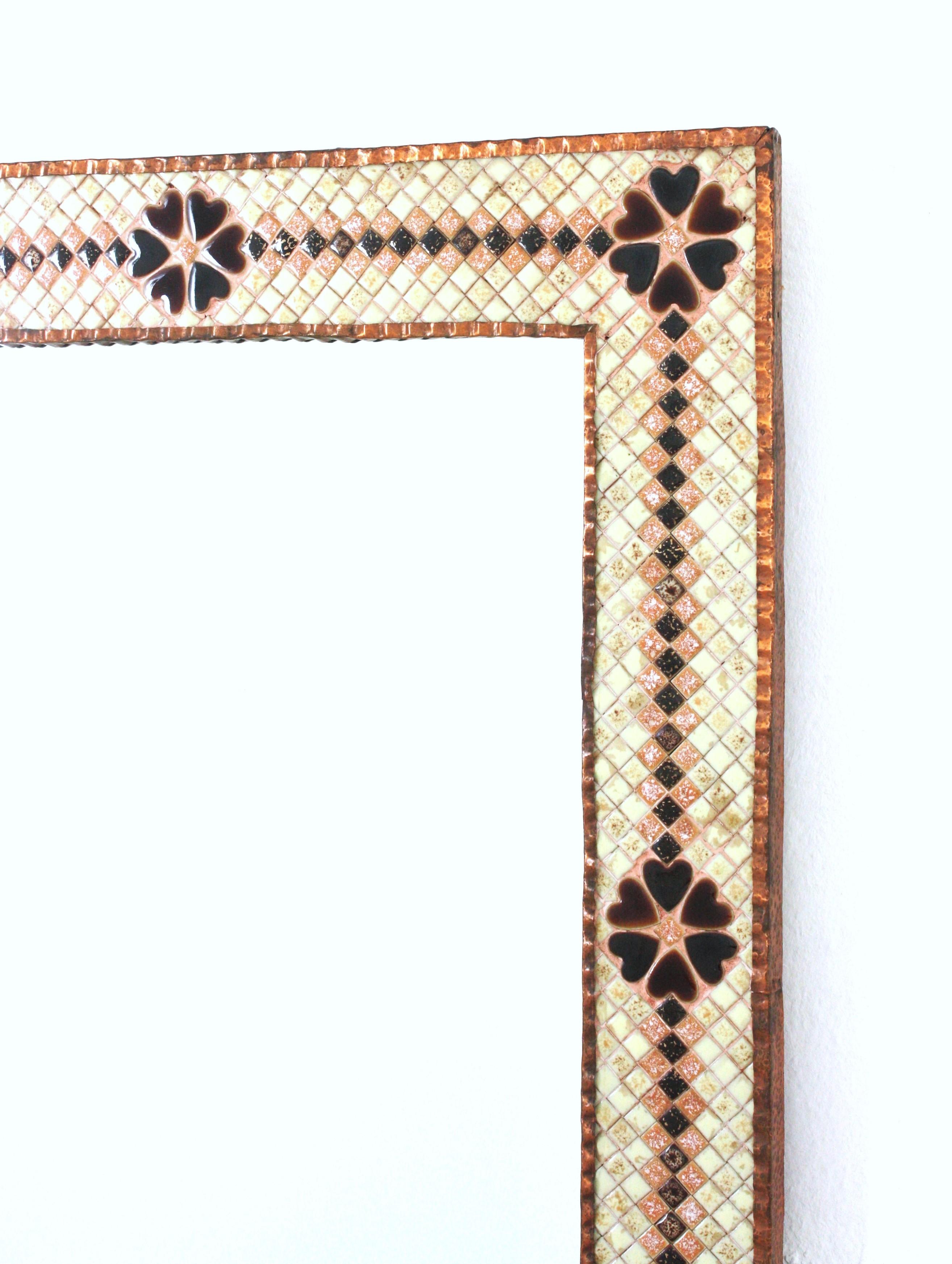 Spanische Fliesen Mosaik Rechteckiger Spiegel aus glasierter Keramik, 1950er Jahre im Angebot 3