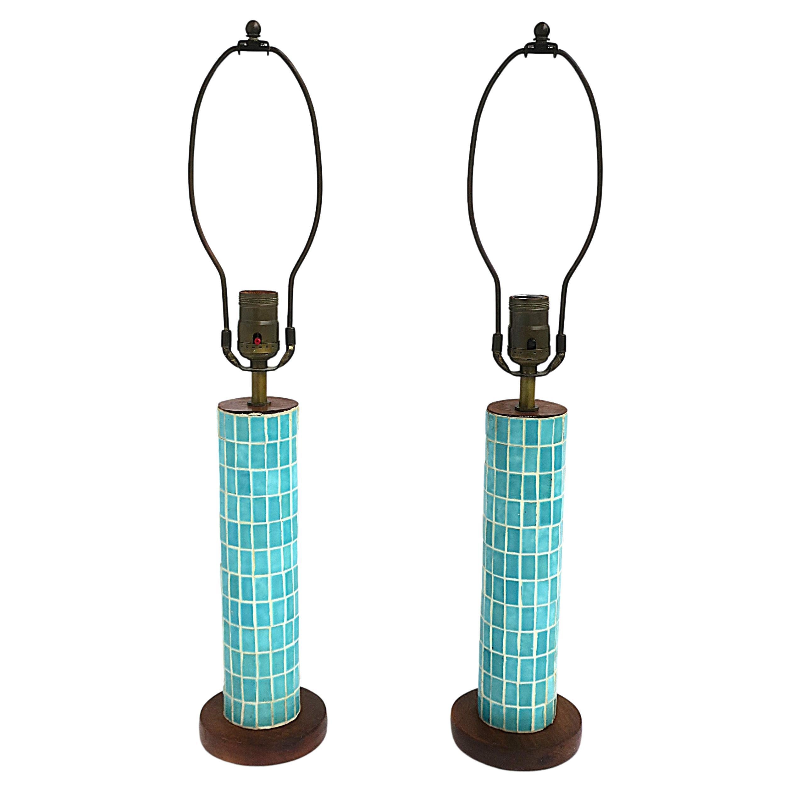 Tile Mosaic Table Lamps, Pair In Good Condition For Sale In New York, NY