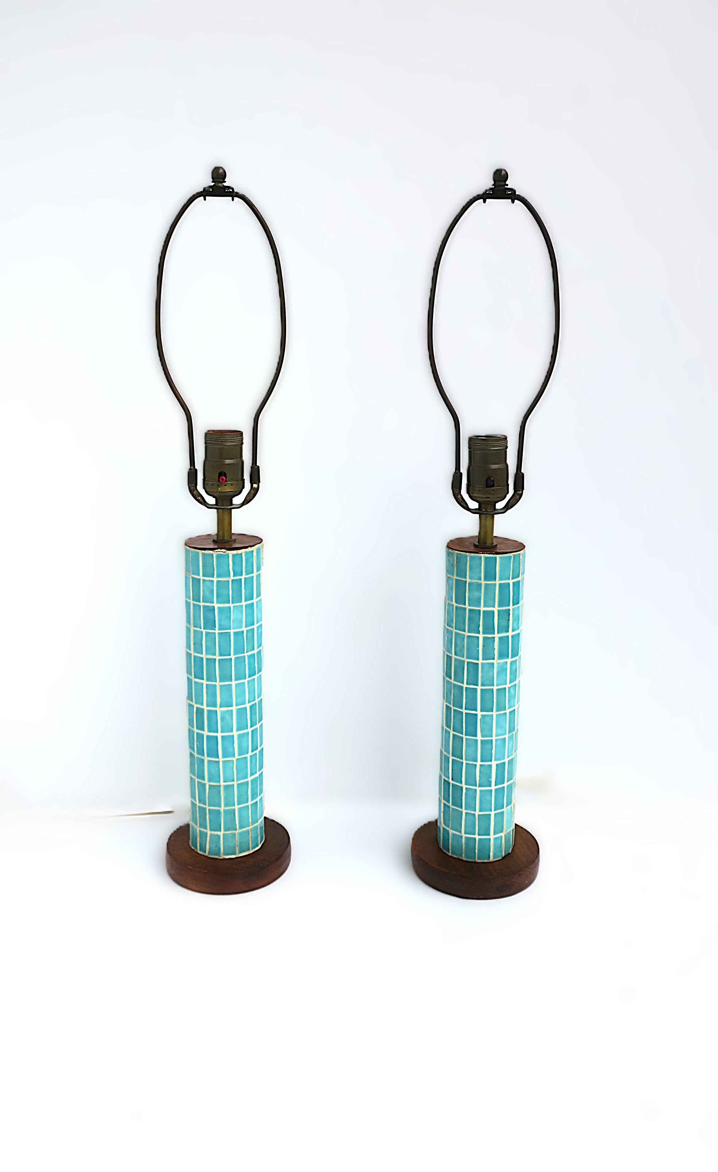 20th Century Tile Mosaic Table Lamps, Pair For Sale