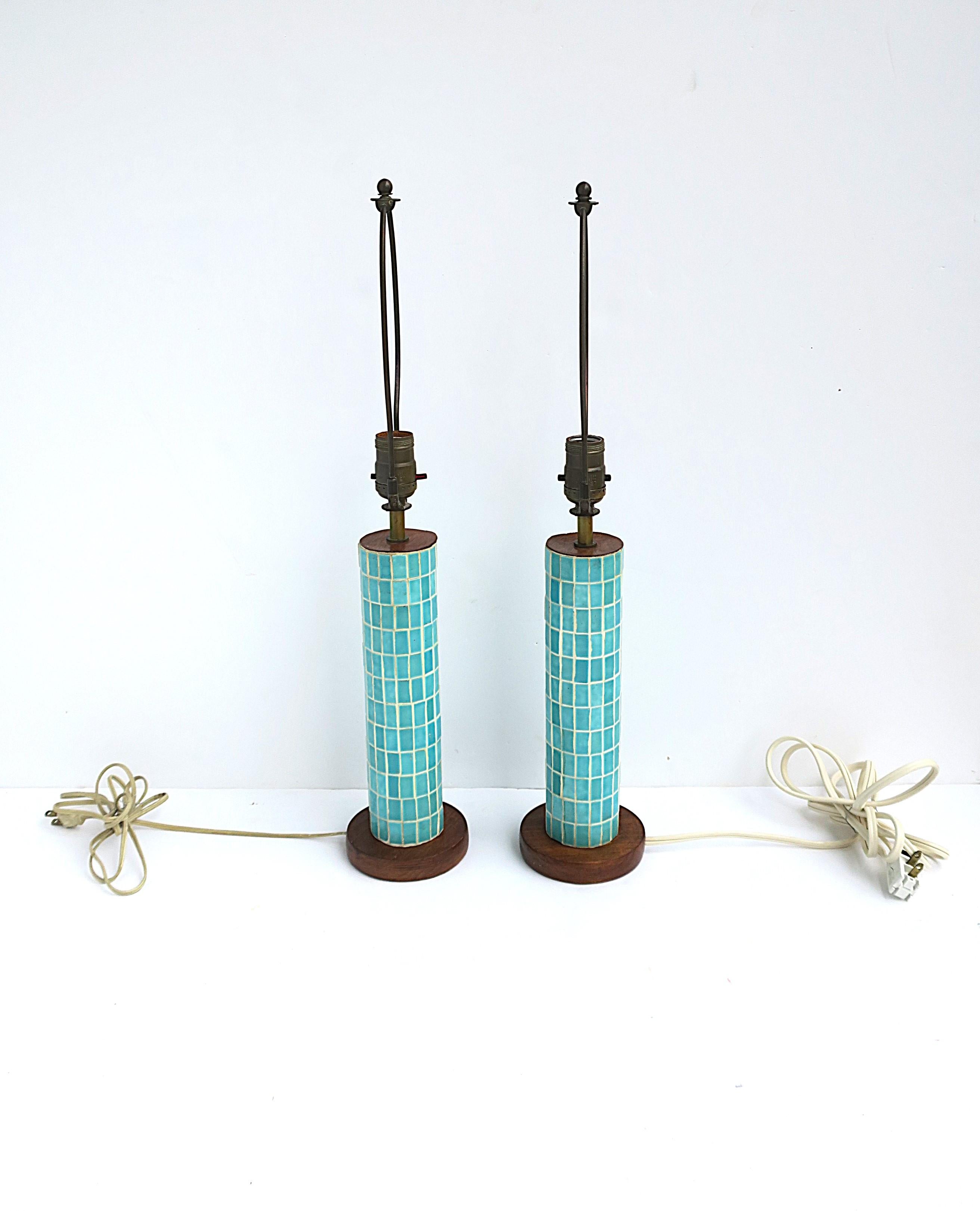 Ceramic Tile Mosaic Table Lamps, Pair For Sale