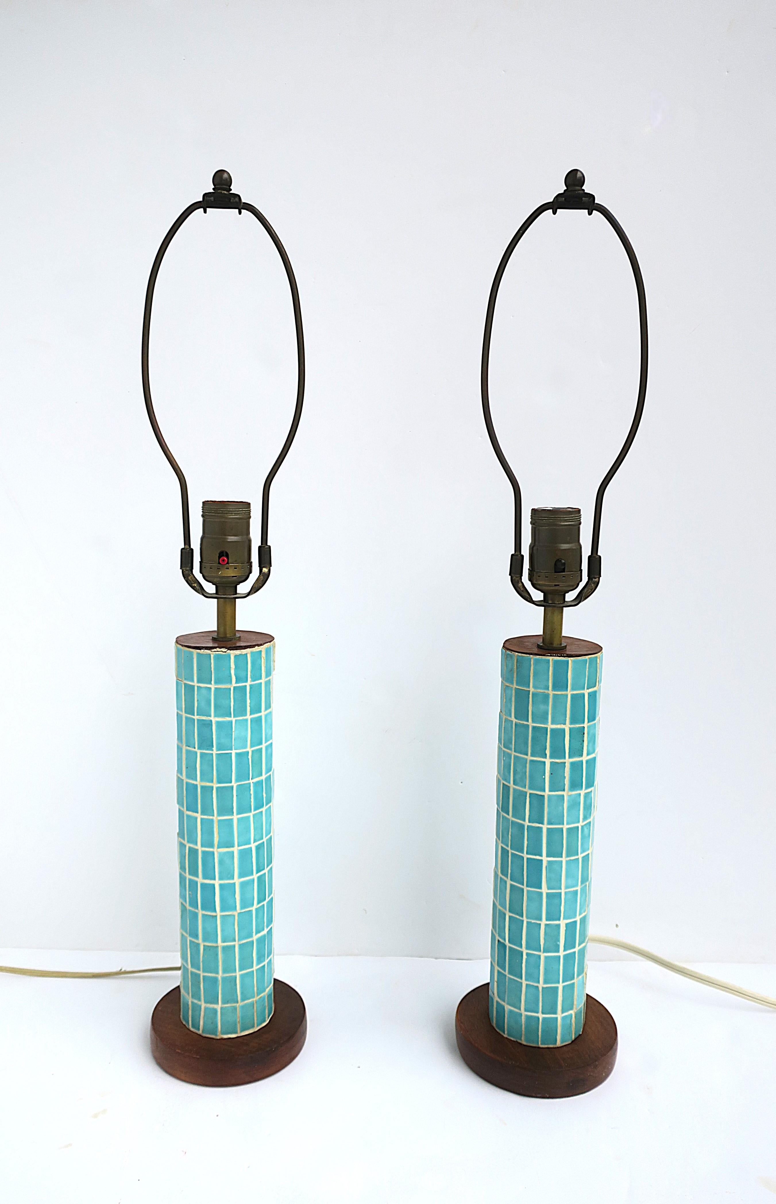Tile Mosaic Table Lamps, Pair For Sale 2