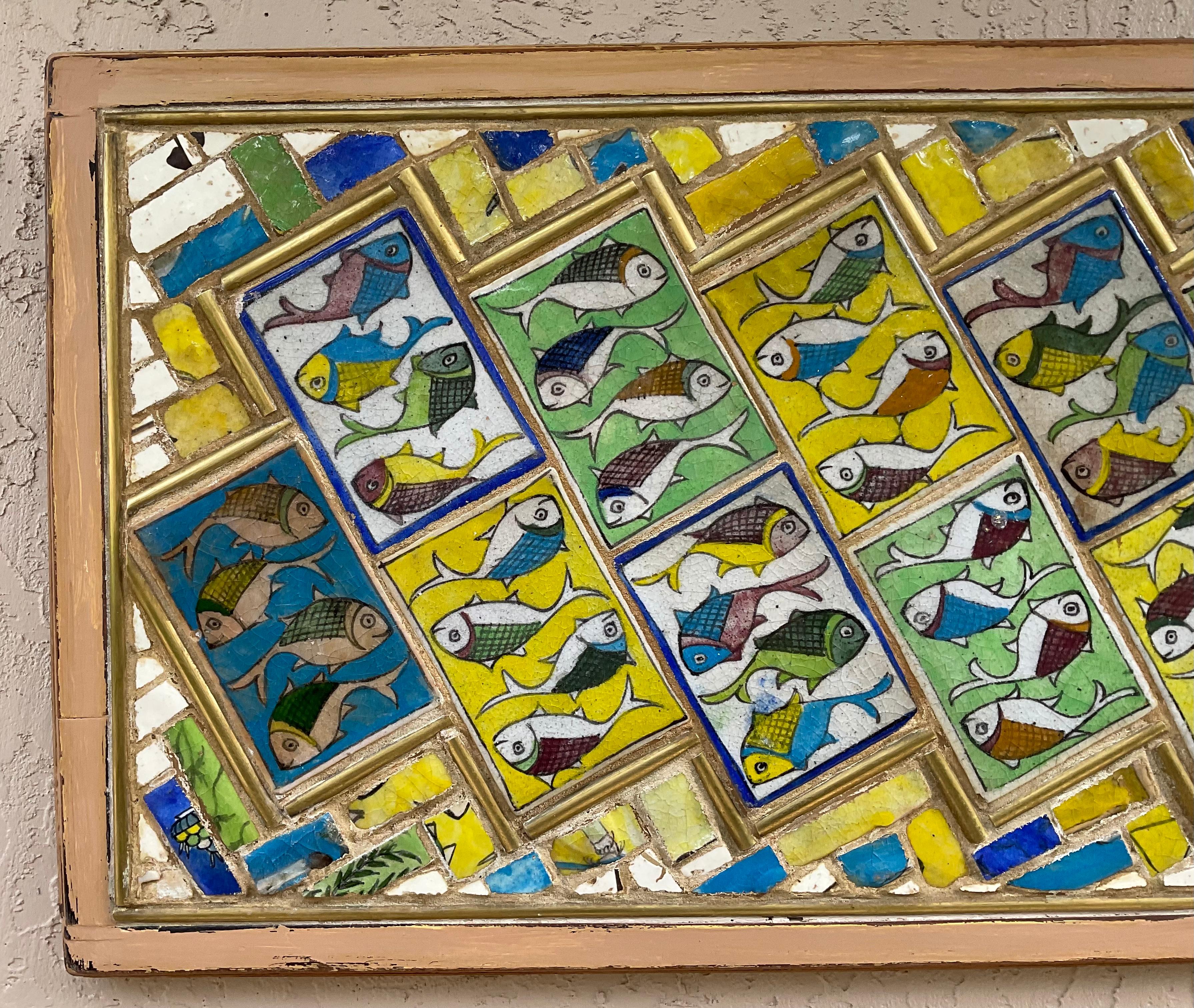 Tile Mosaic Wall Hanging by Joseph Malekan In Good Condition For Sale In Delray Beach, FL