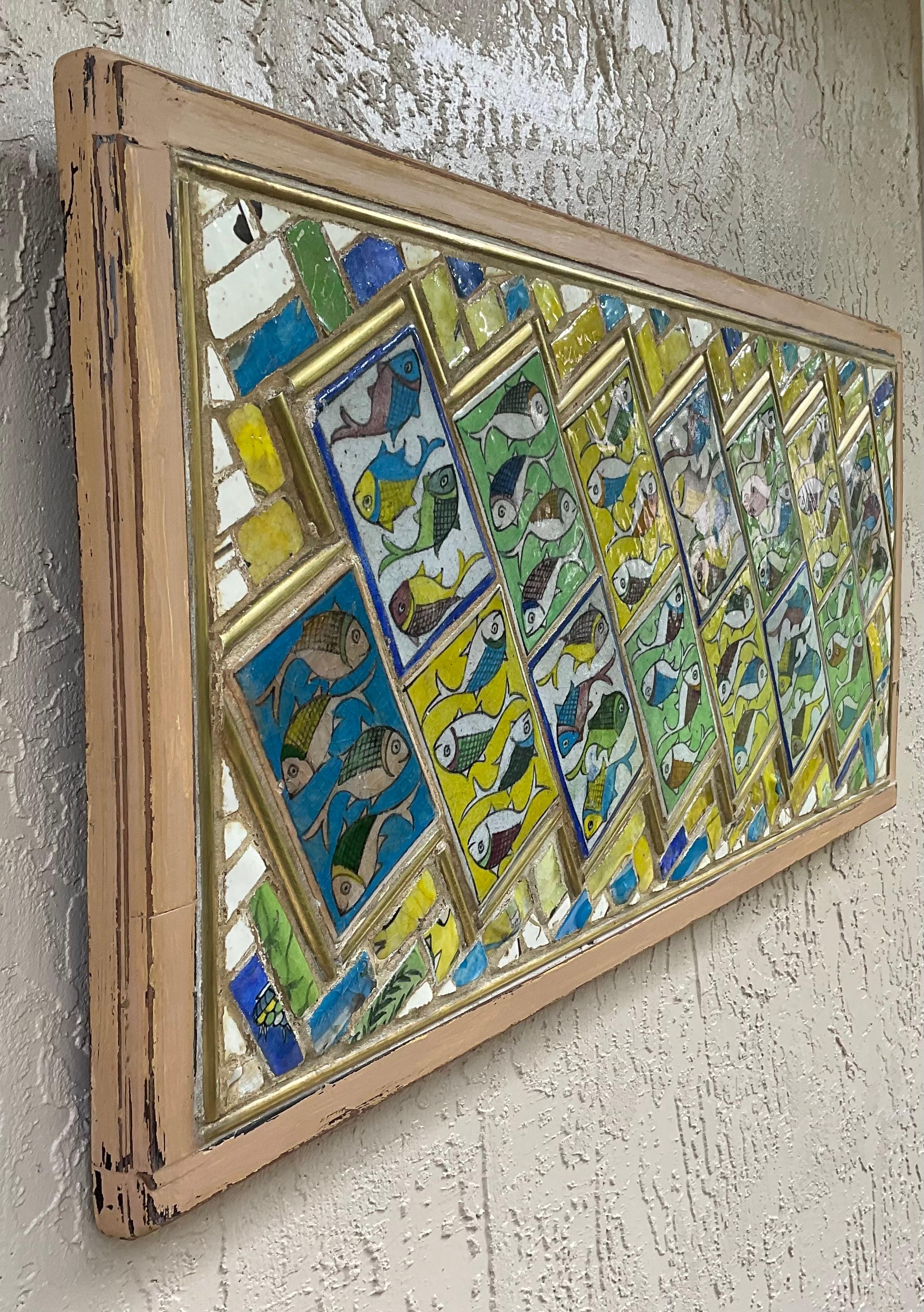 Brass Tile Mosaic Wall Hanging by Joseph Malekan For Sale
