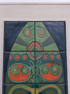 1960s Hand-Painted Ceramic Tile Panel, Abstract Vase, Mid-Century