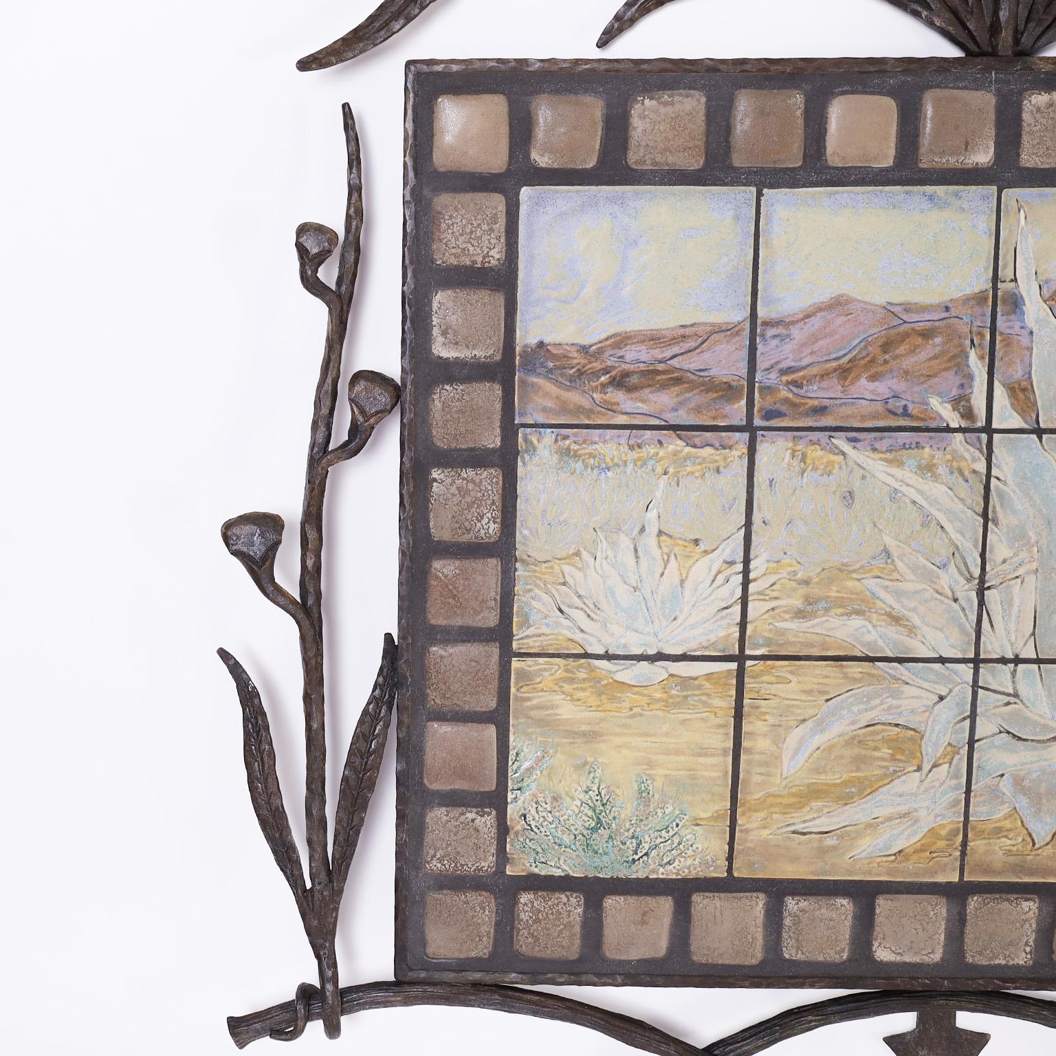 20th Century Tile Plaque with Iron Frame For Sale
