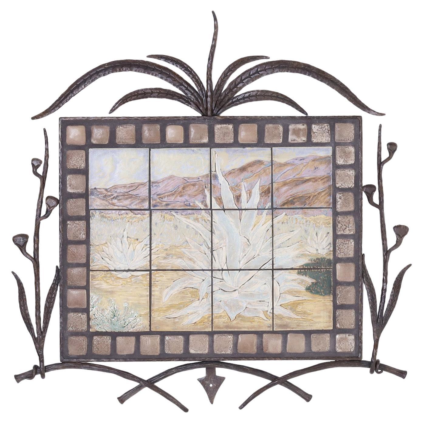 Tile Plaque with Iron Frame For Sale