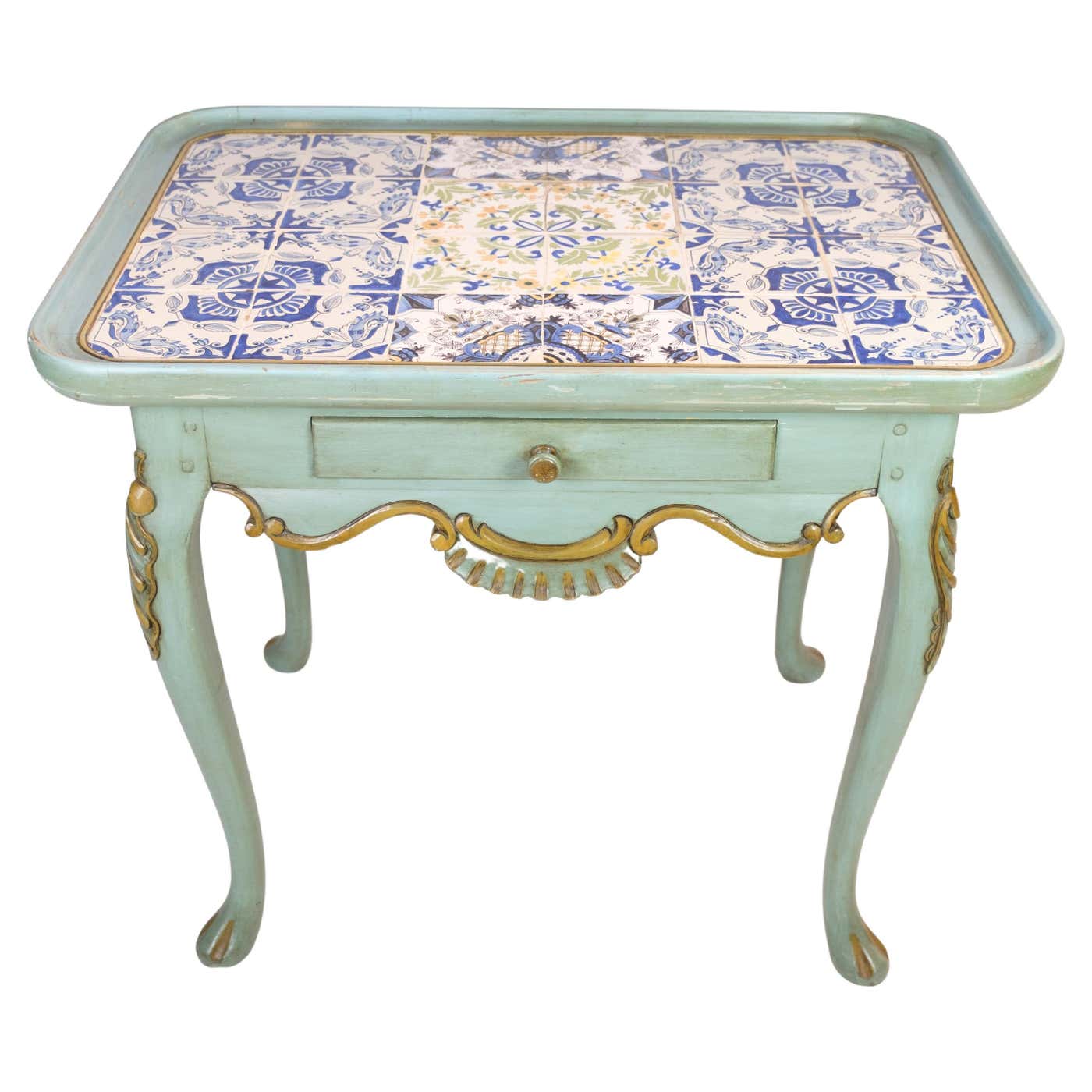 Tile Table, Painted, Rococo Form, 1780 For Sale at 1stDibs