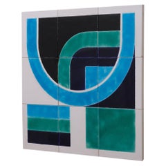 Vintage Tile Tableau with Graphic Pattern by Guus Zuiderwijk