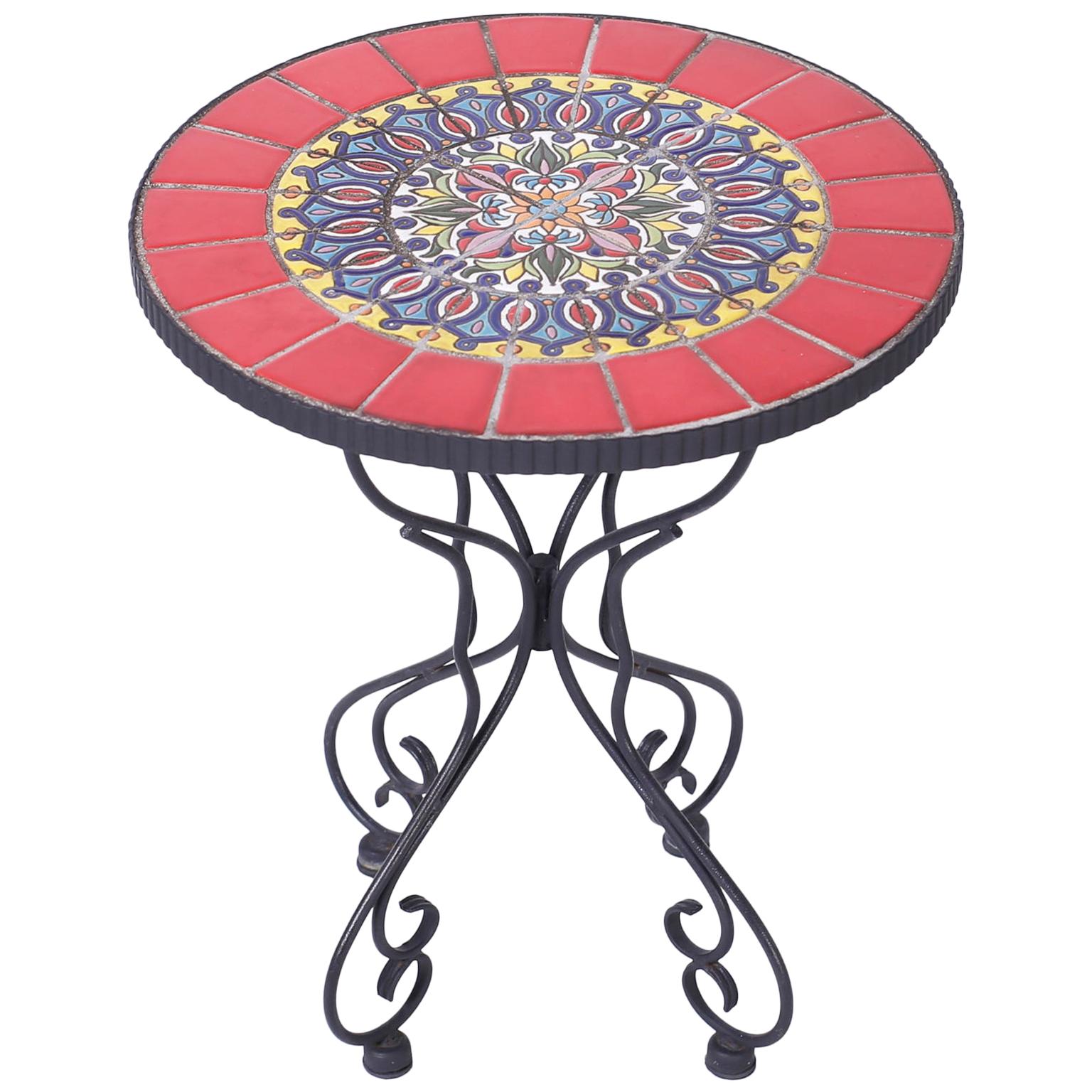 Tile Top and Iron Tabouret or Table For Sale