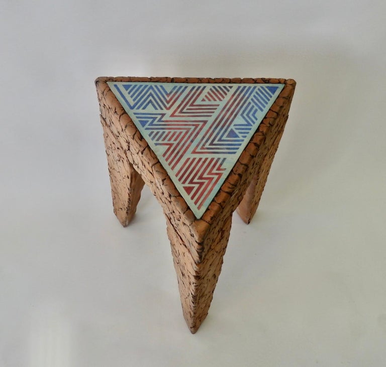 Tile Top Brutalist Terracotta Side Table For Sale 1