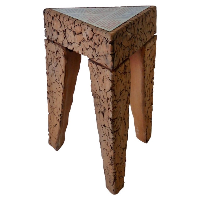 Tile Top Brutalist Terracotta Side Table For Sale