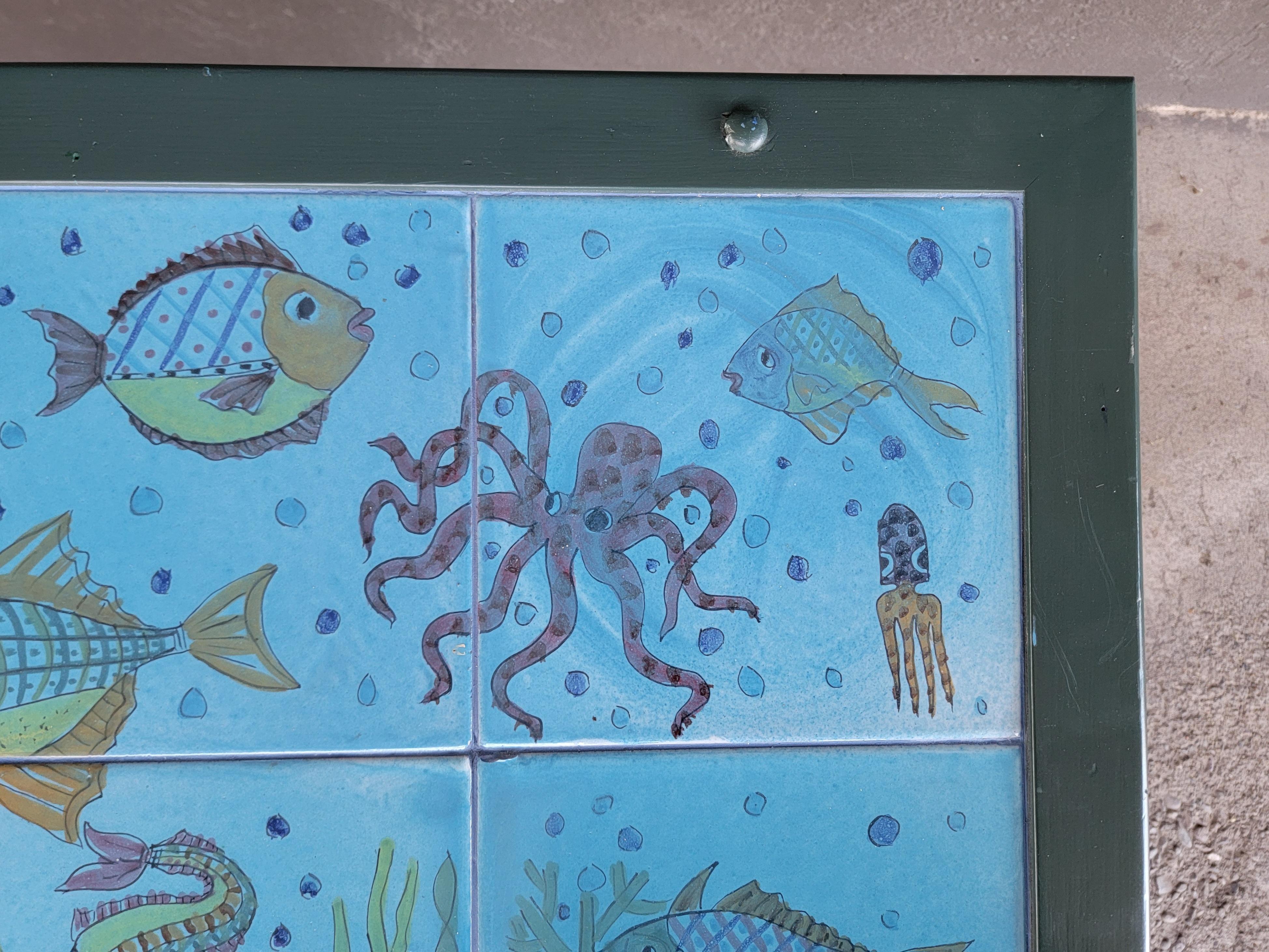 Tile Top Coffee Table Undersea or Fish Tank Nautical Theme For Sale 2