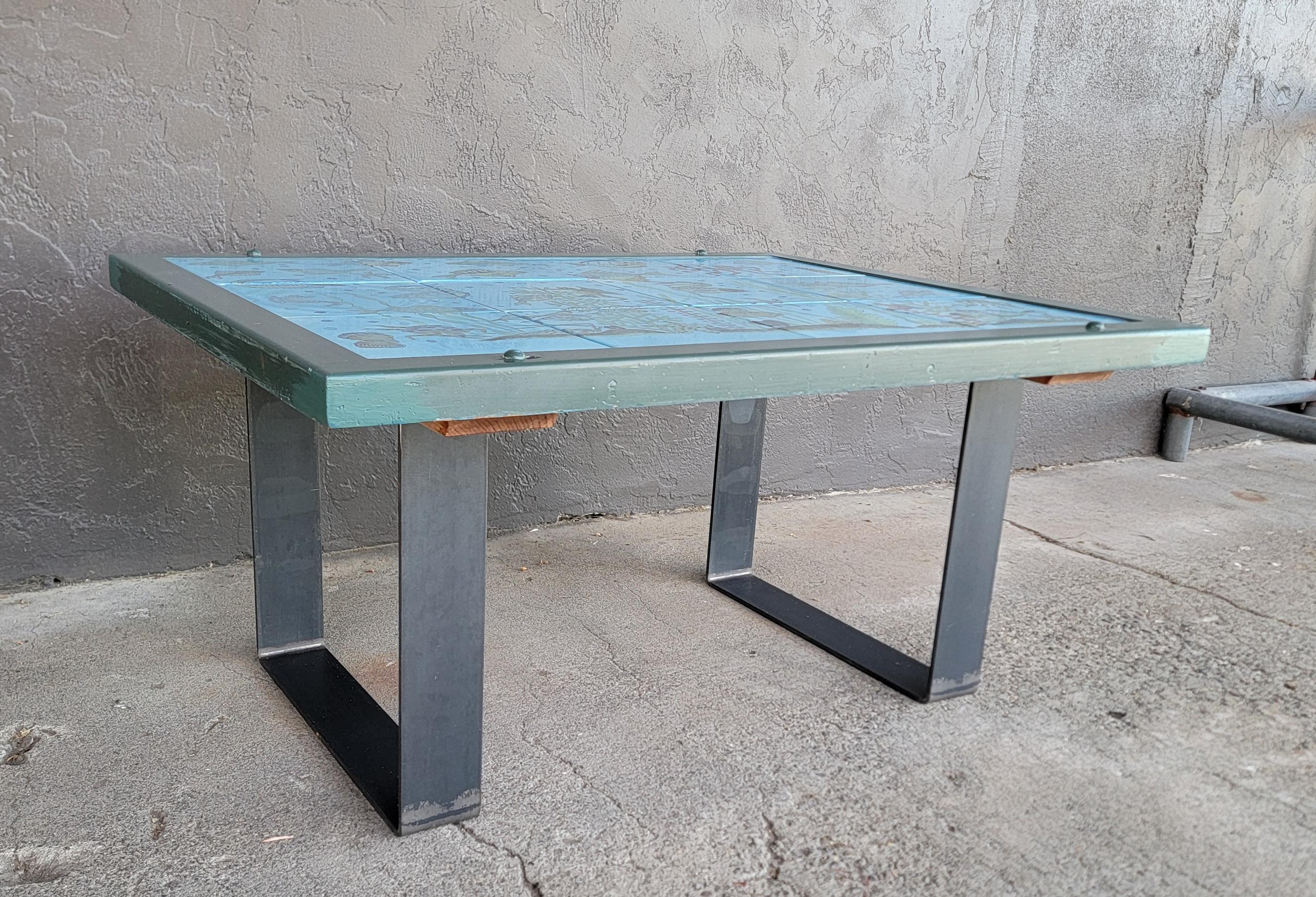 Italian Tile Top Coffee Table Undersea or Fish Tank Nautical Theme For Sale