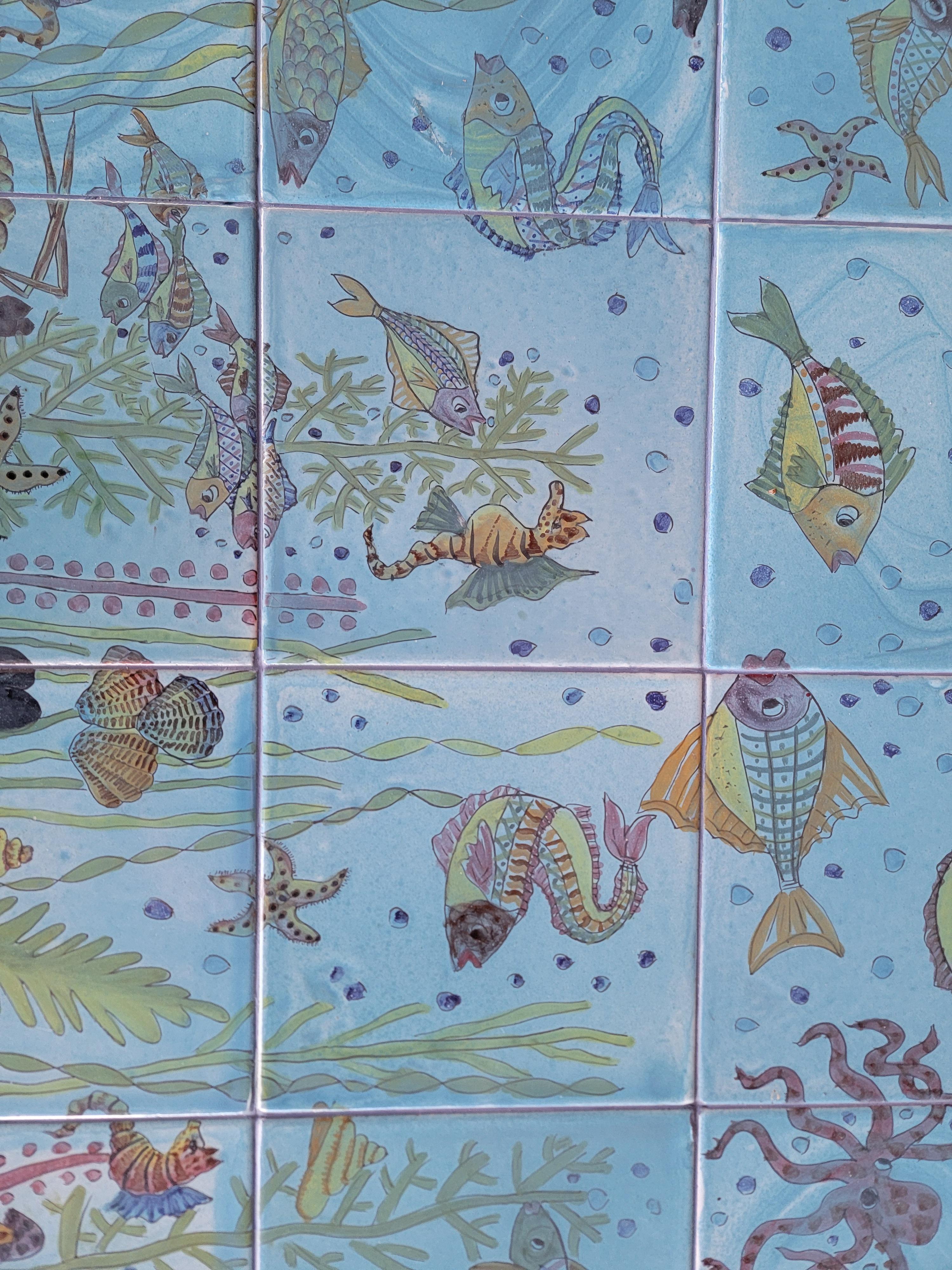 20th Century Tile Top Coffee Table Undersea or Fish Tank Nautical Theme For Sale