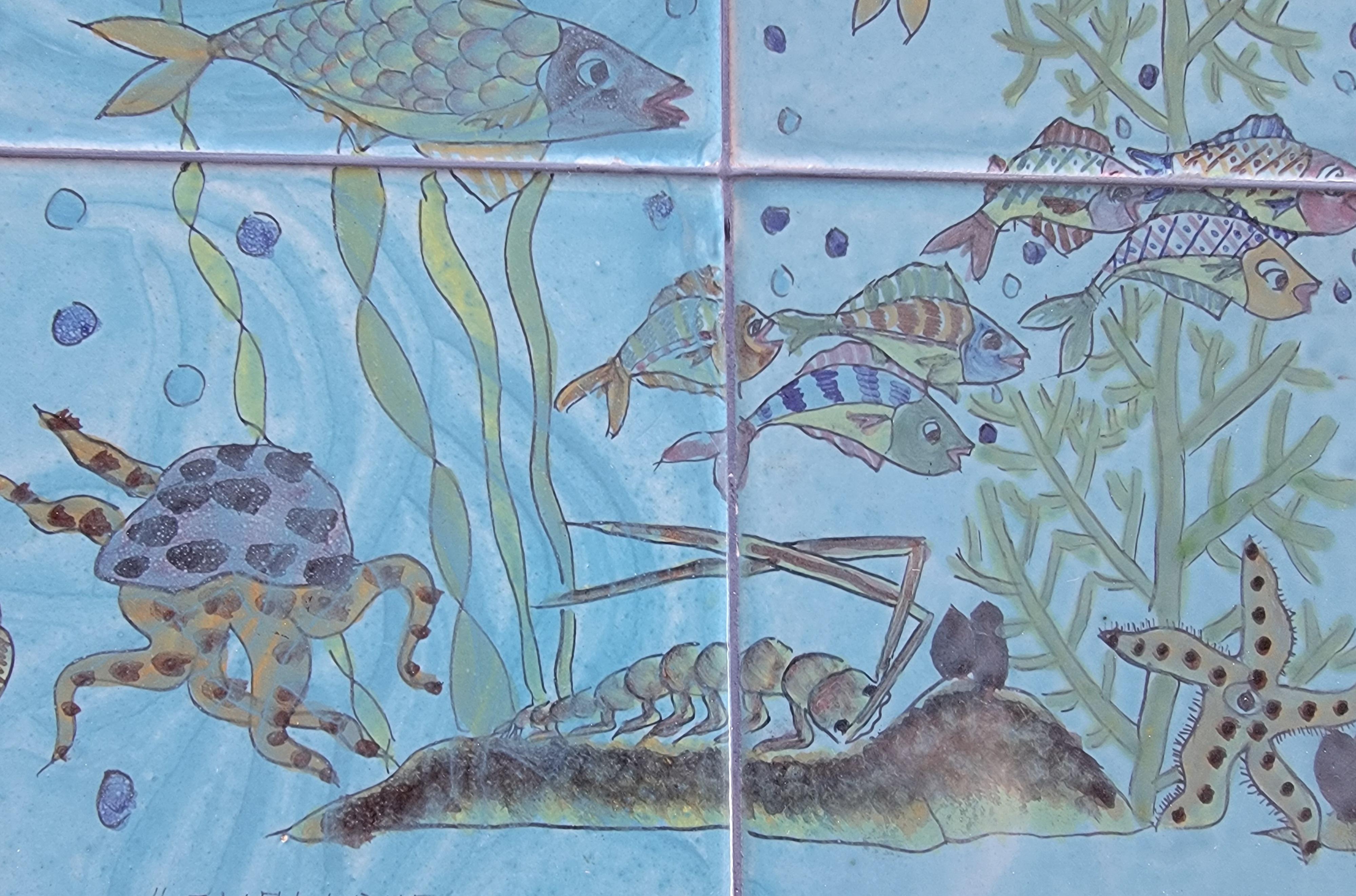 Ceramic Tile Top Coffee Table Undersea or Fish Tank Nautical Theme For Sale