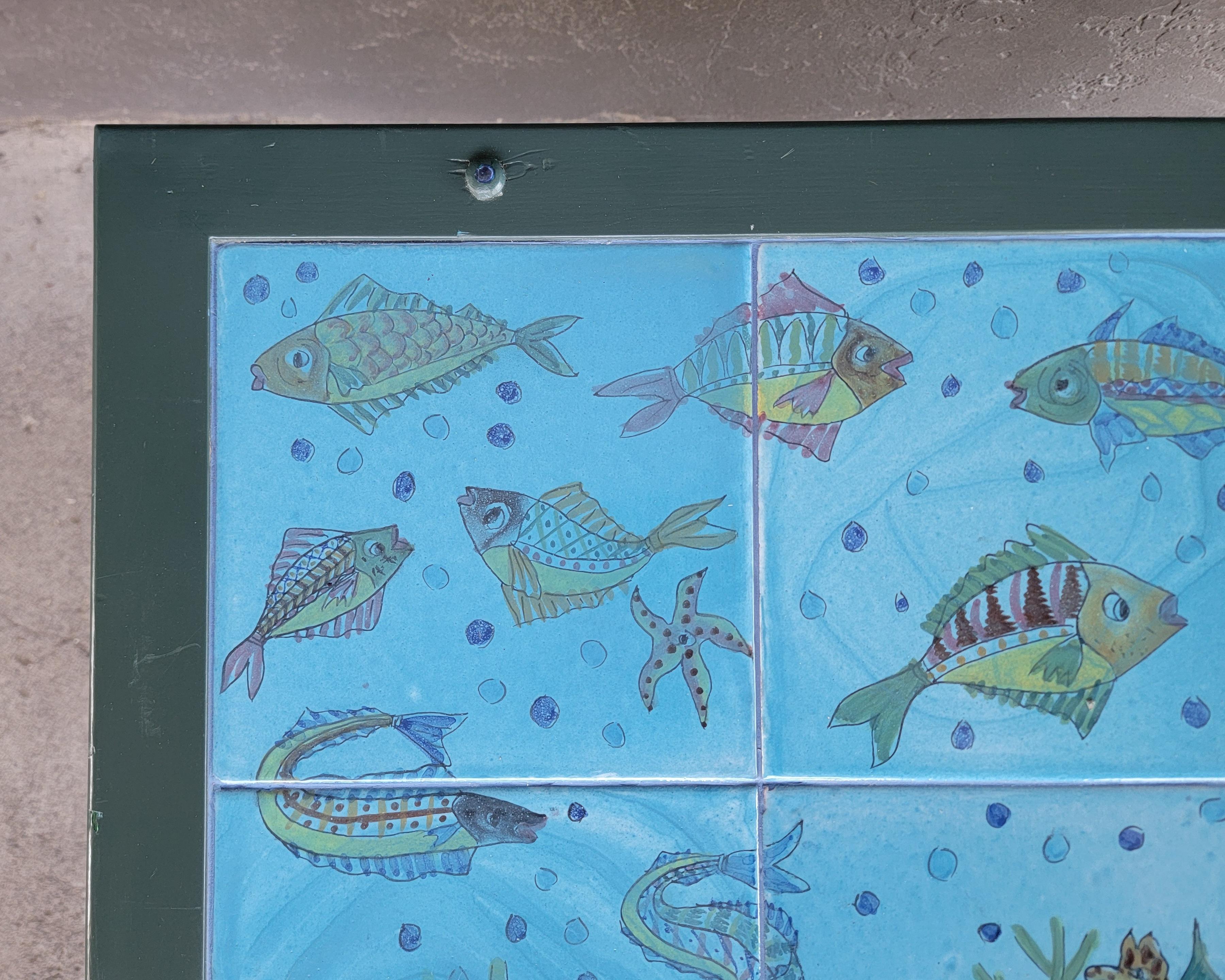 Tile Top Coffee Table Undersea or Fish Tank Nautical Theme For Sale 1