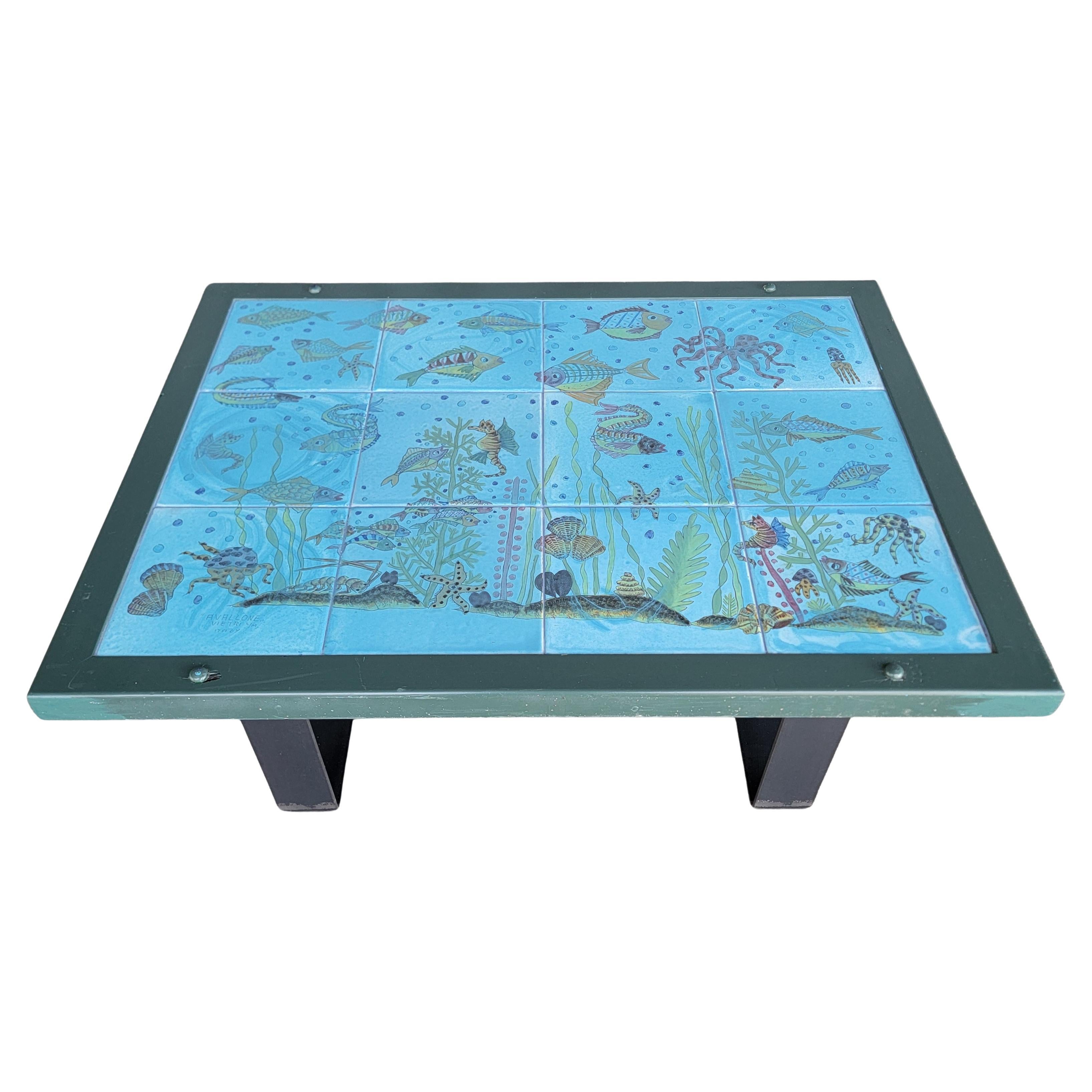 Tile Top Coffee Table Undersea or Fish Tank Nautical Theme For Sale