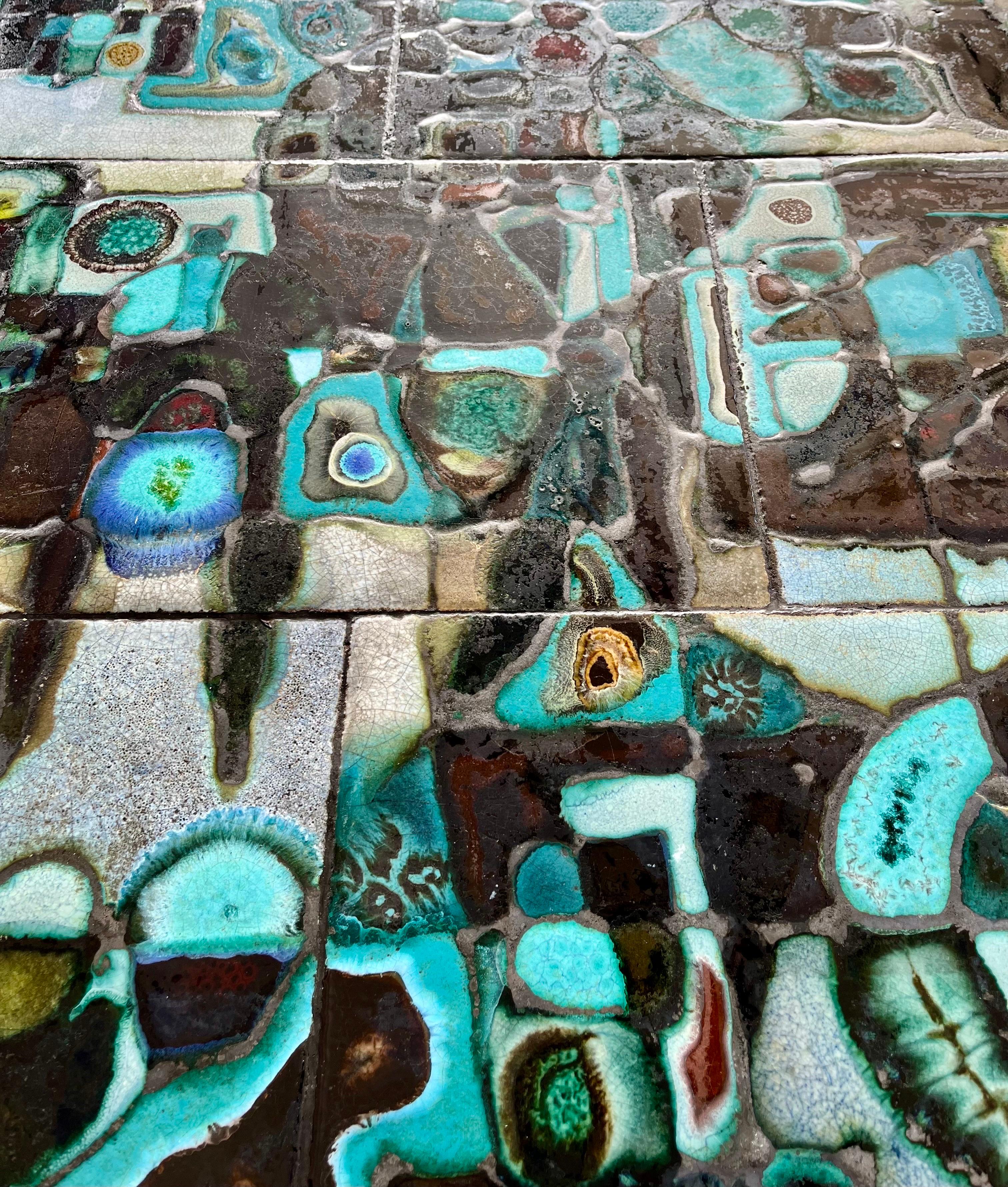 Unique Tile Top Dining Table w/ Stunning Tiles and Metal Frame, Signed, c. 1970 For Sale 5