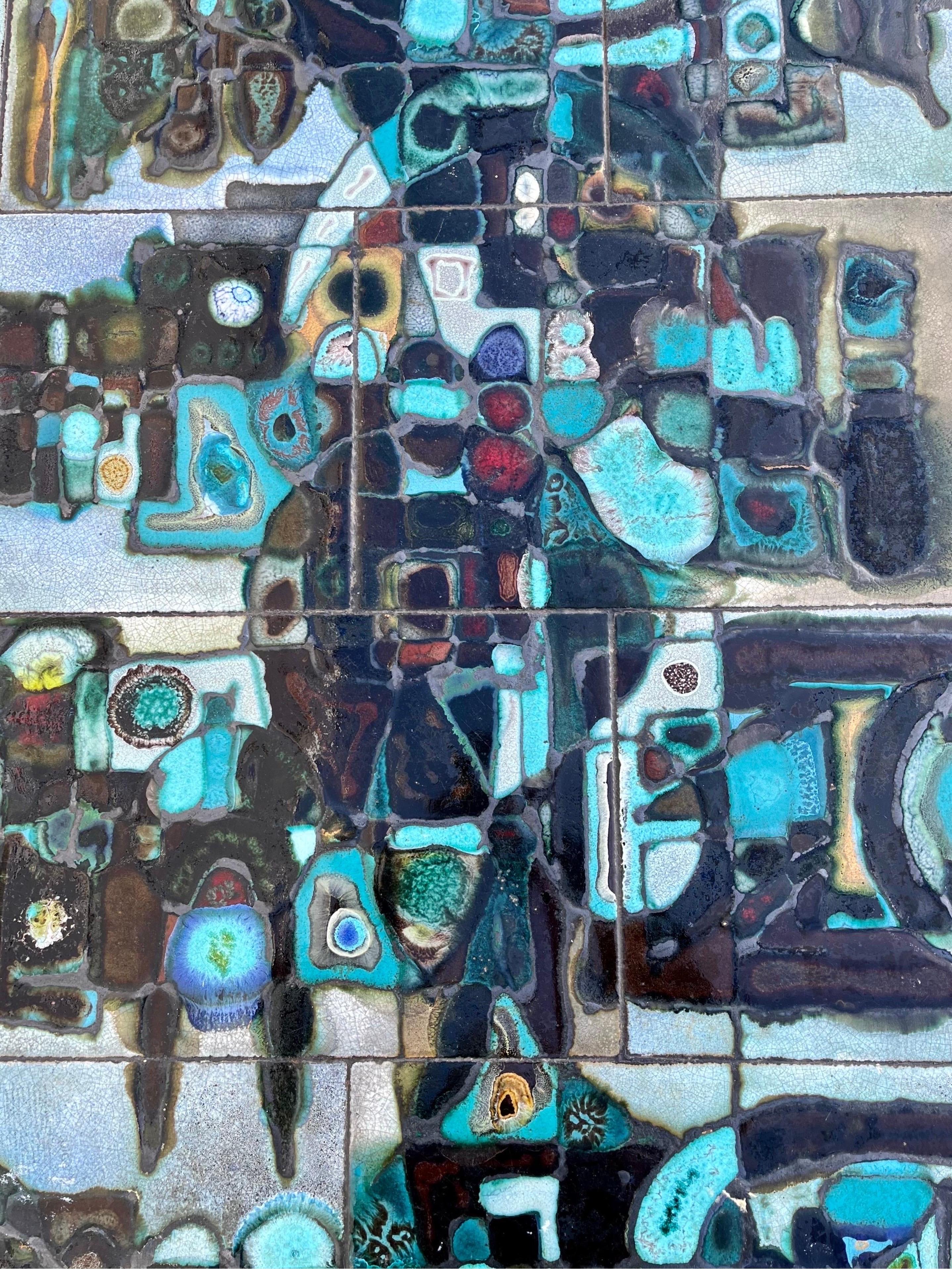Unique Tile Top Dining Table w/ Stunning Tiles and Metal Frame, Signed, c. 1970 For Sale 6