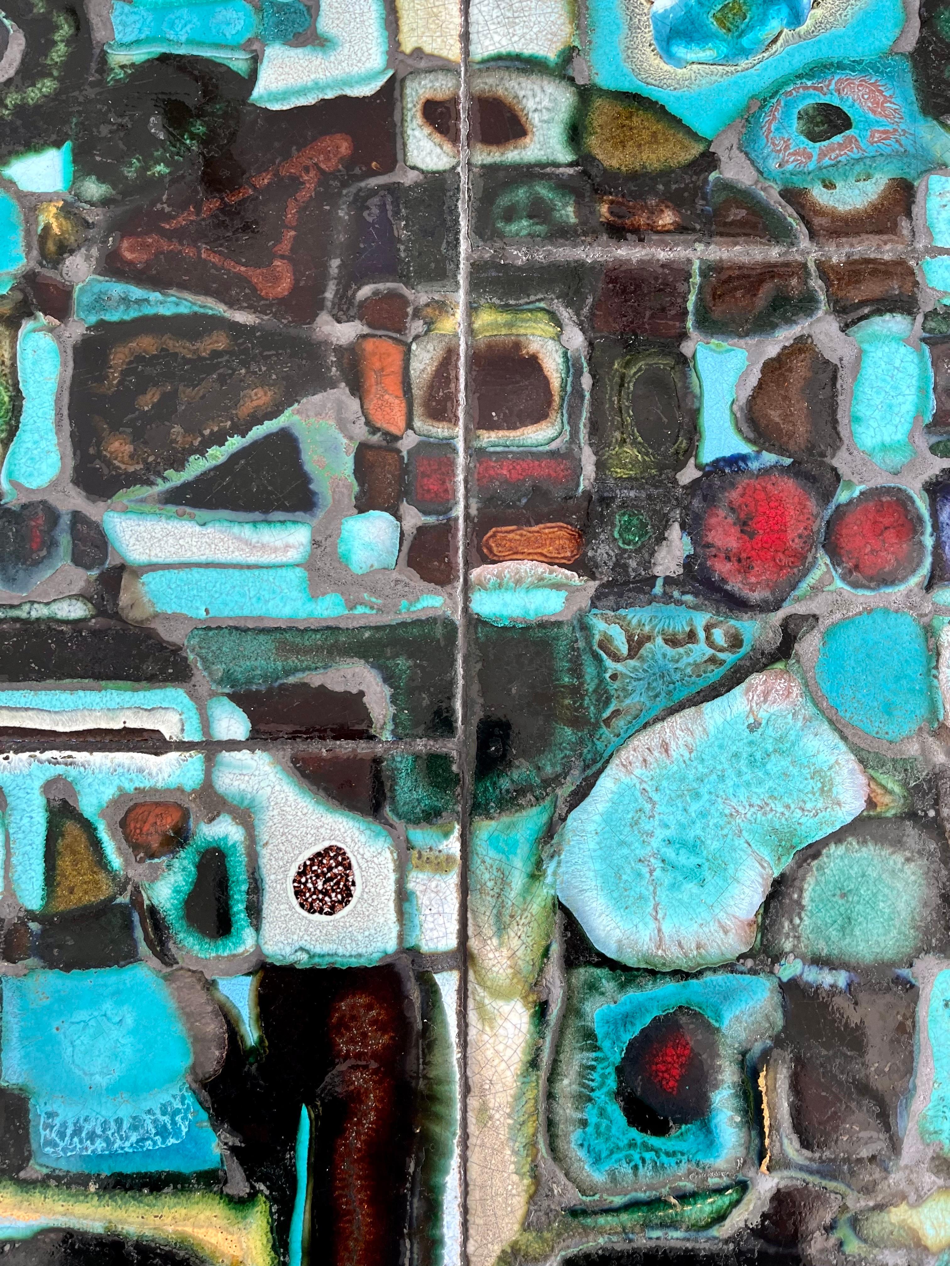Unique Tile Top Dining Table w/ Stunning Tiles and Metal Frame, Signed, c. 1970 For Sale 7
