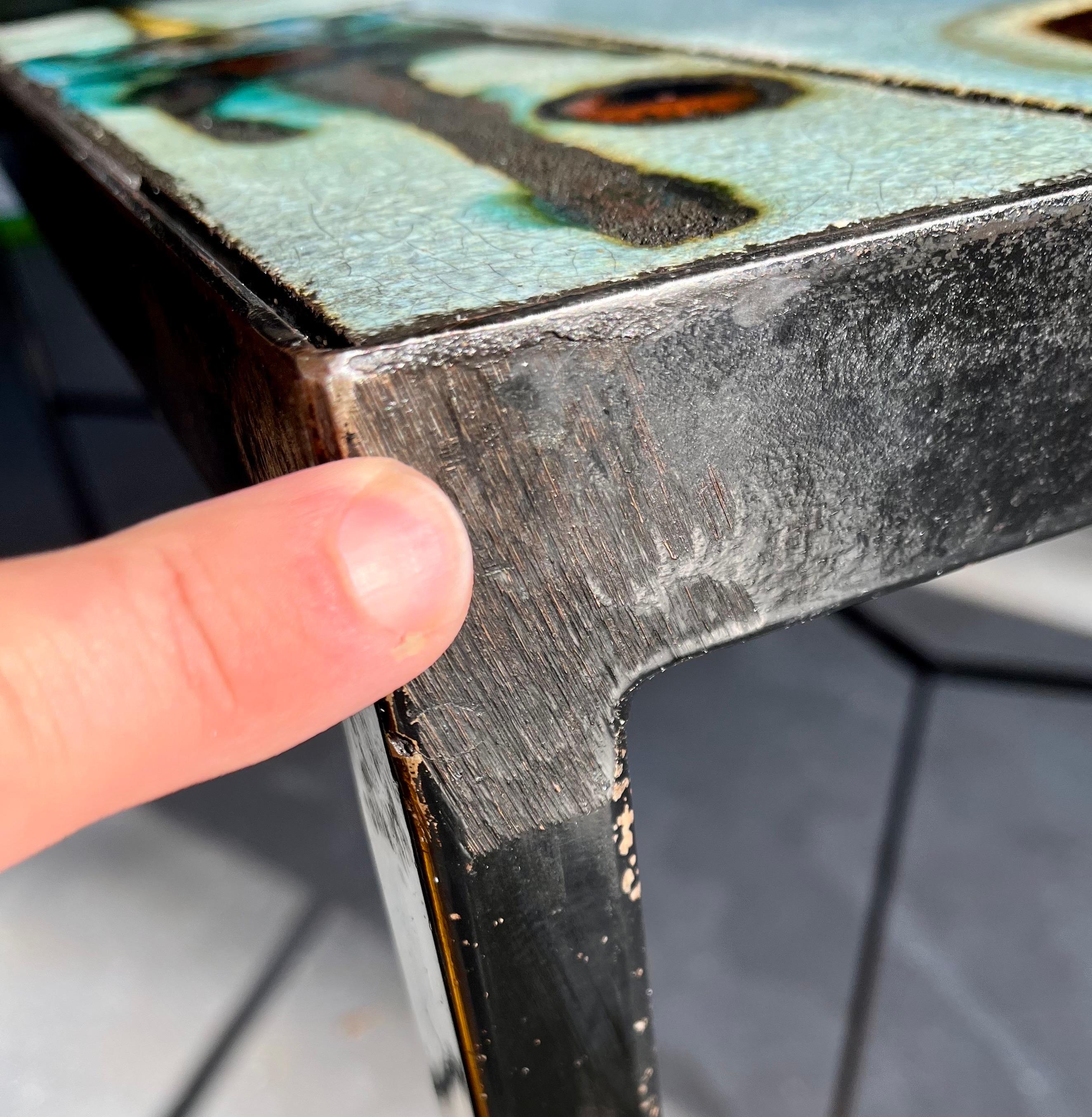 Unique Tile Top Dining Table w/ Stunning Tiles and Metal Frame, Signed, c. 1970 For Sale 10