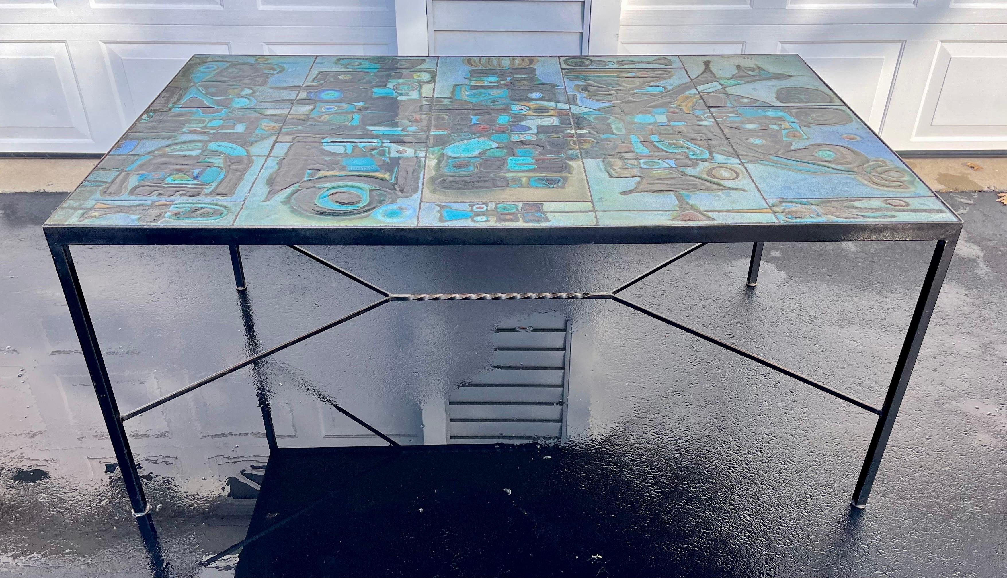 Unique Large Tile Top Dining Table

Artist Unknown: One Tile is Signed 
(unable to deciphered signature)
(signature appears to say 1974 )

