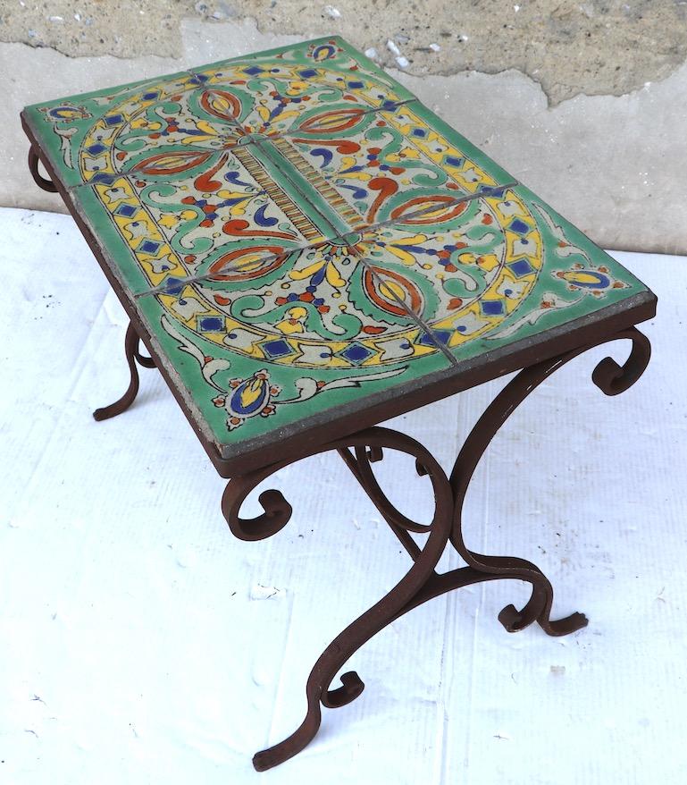 Ceramic Tile Top Garden Patio Table in the Style of Catalina Pottery