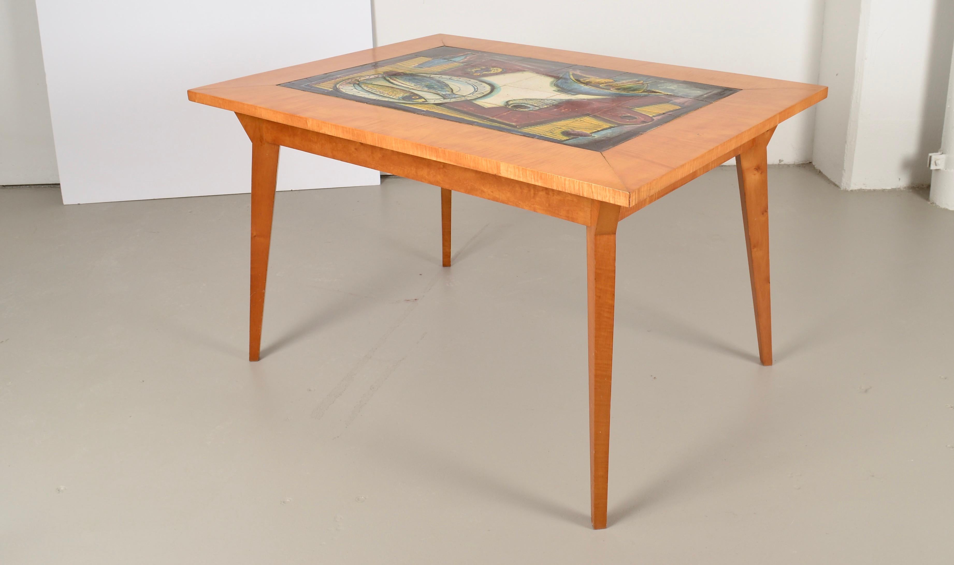 Tile Top Maple Dining Table, France, circa 1950s For Sale 2