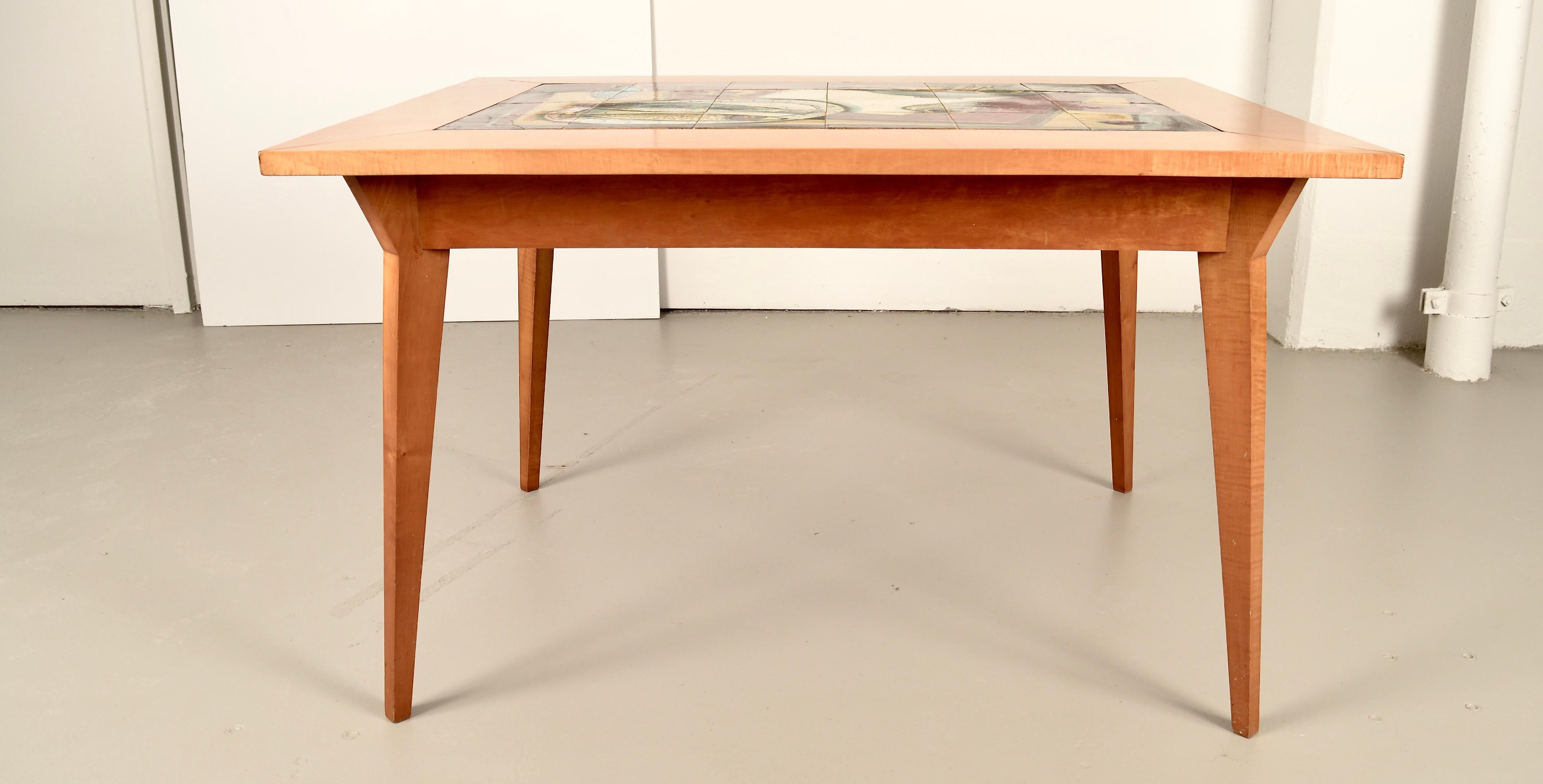 Tile Top Maple Dining Table, France, circa 1950s For Sale 3