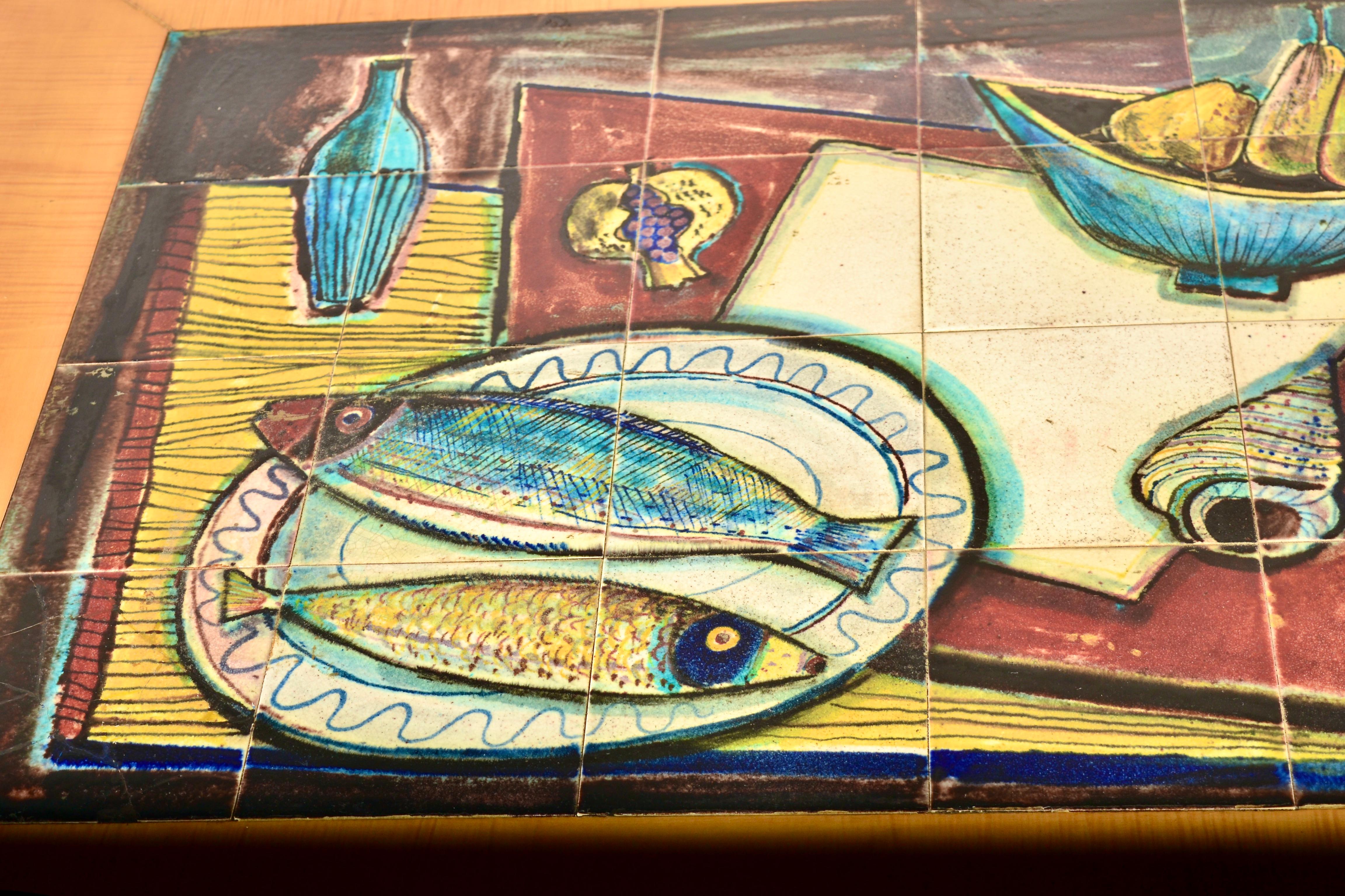 Esstisch mit Kachelplatte aus Ahorn, Frankreich, 1950er Jahre im Angebot 8
