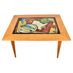 Vintage Tile Top Maple Dining Table, France, circa 1950s