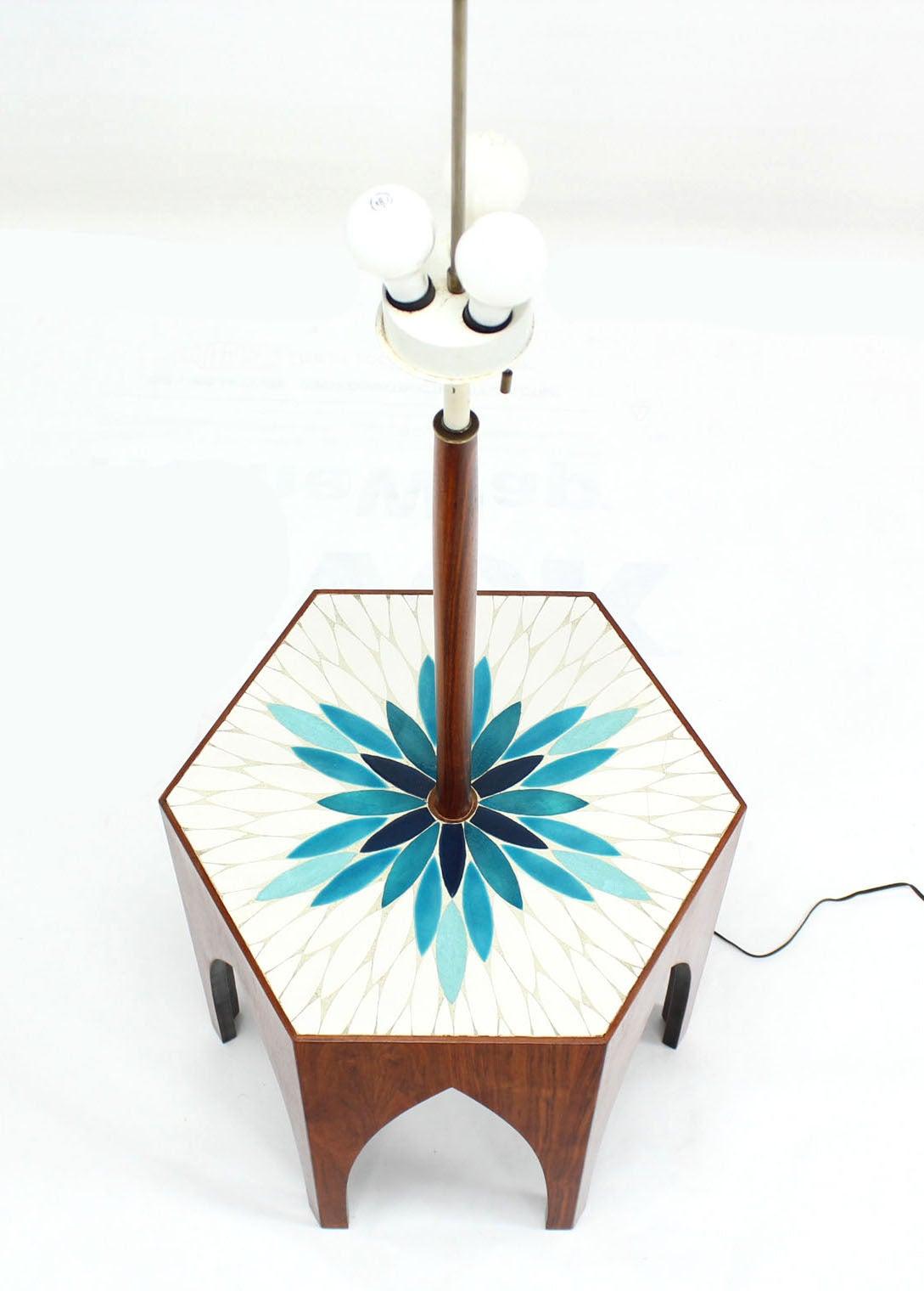Tile Top Oiled Walnut Base Floor Lamp Integrated Side Table Harvey Probber MINT!