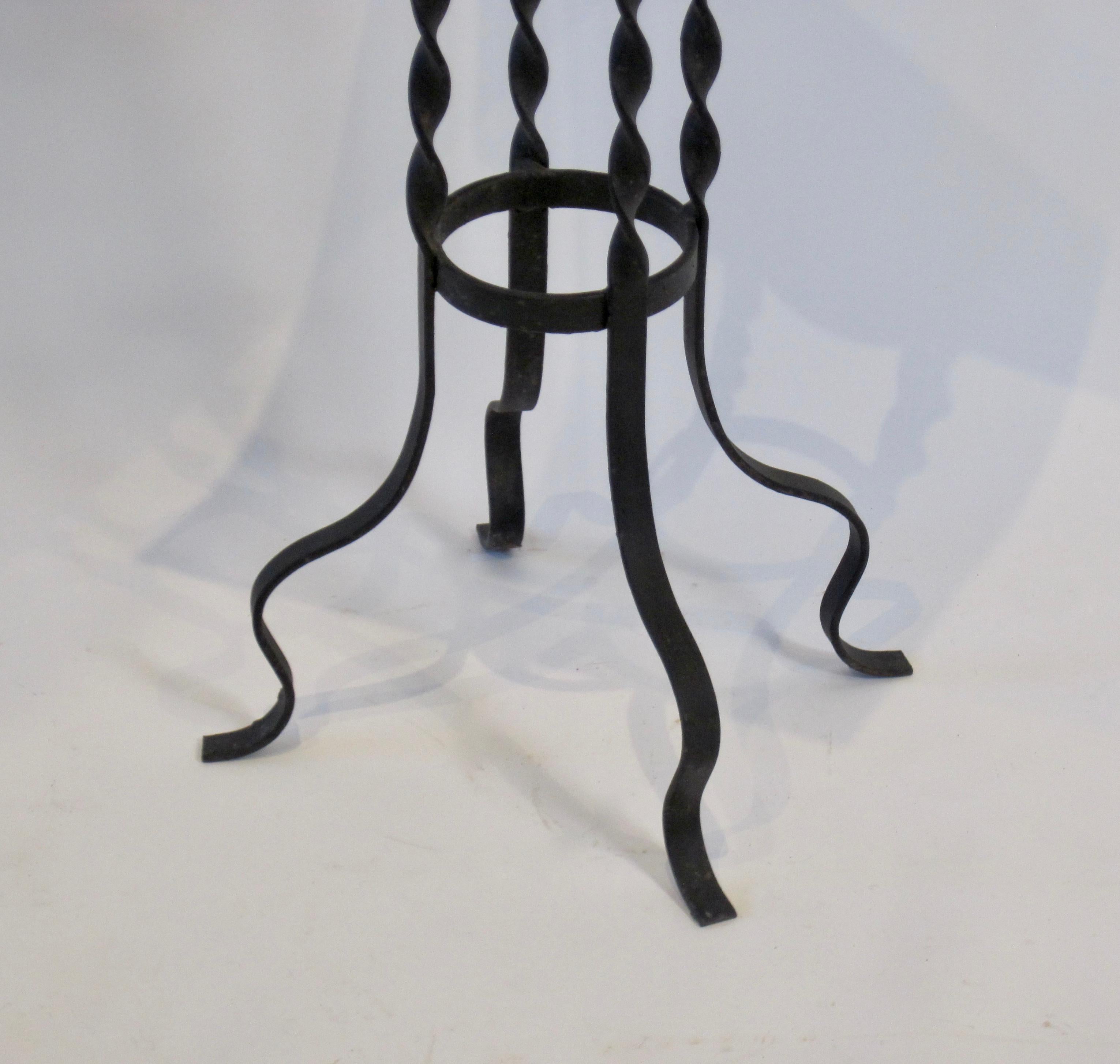 Ceramic Tile-Top Plant Stand Table with Twisted Wrought Iron Base
