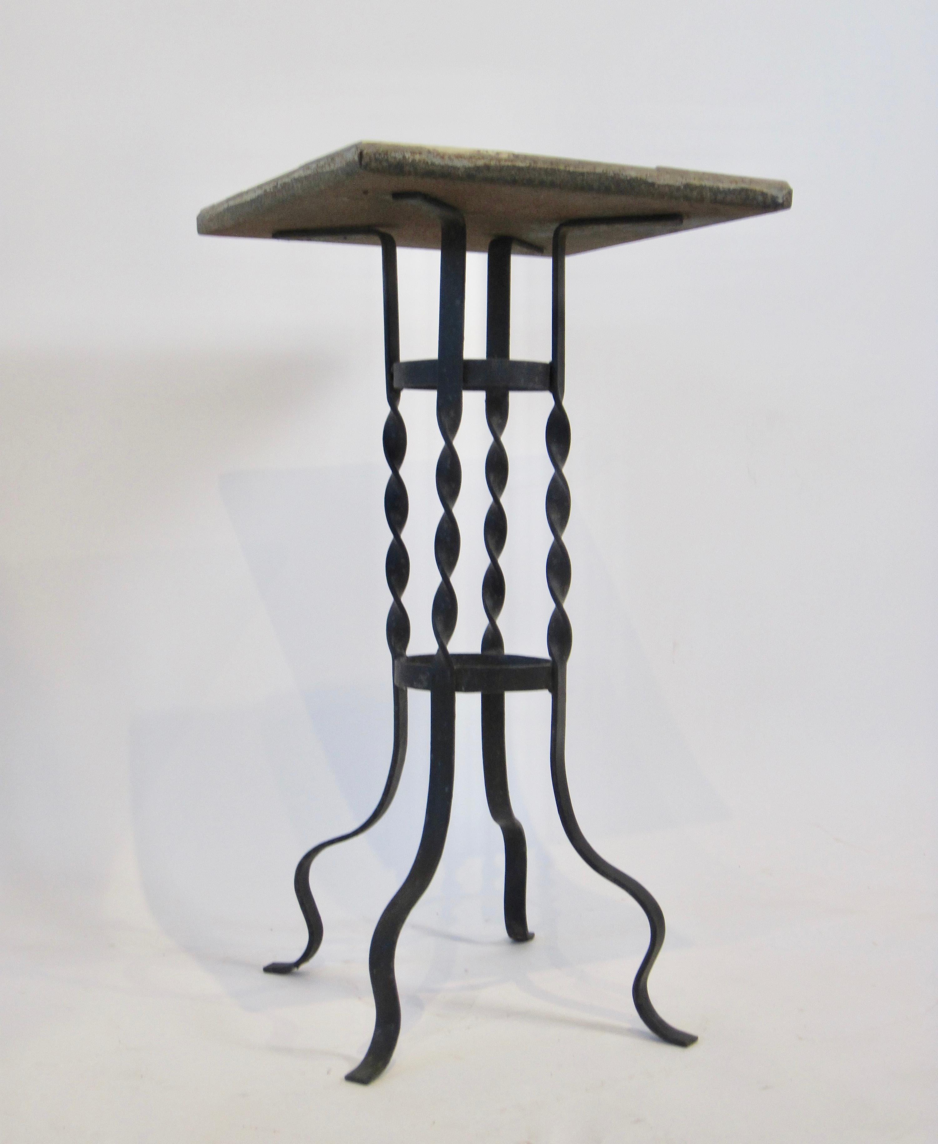 Tile-Top Plant Stand Table with Twisted Wrought Iron Base 1
