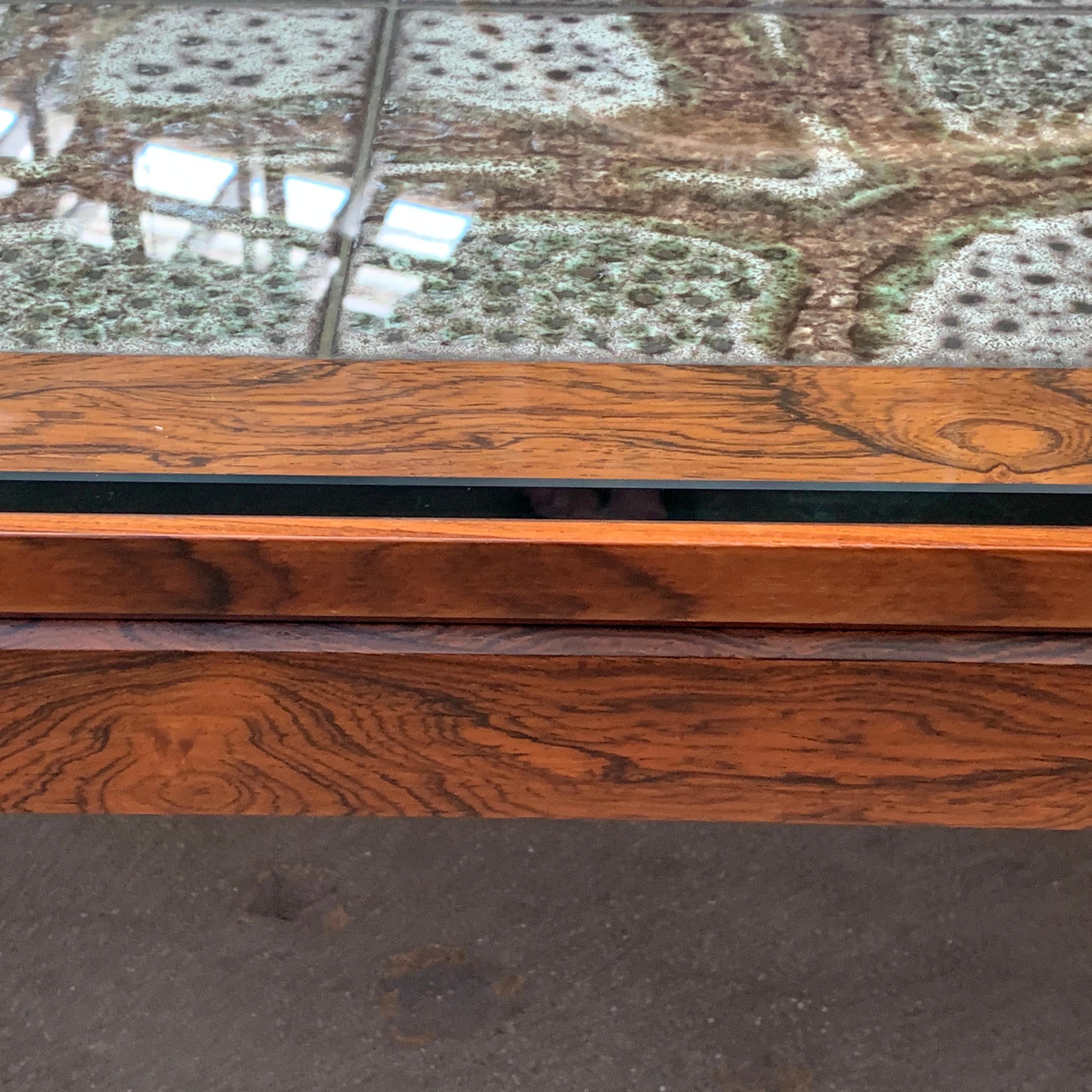 Tile Top Rosewood Cocktail Table For Sale 3