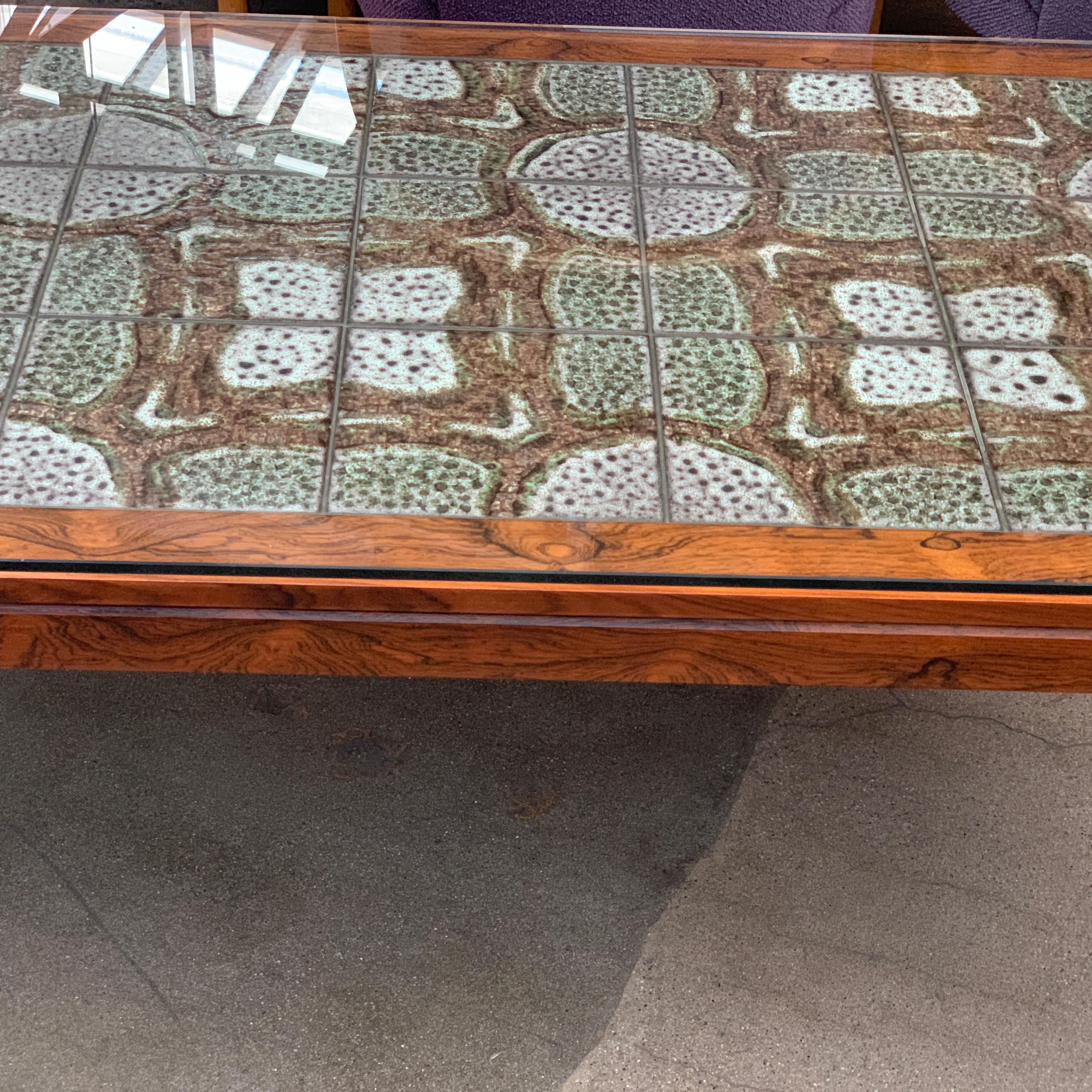 Machine-Made Tile Top Rosewood Cocktail Table For Sale